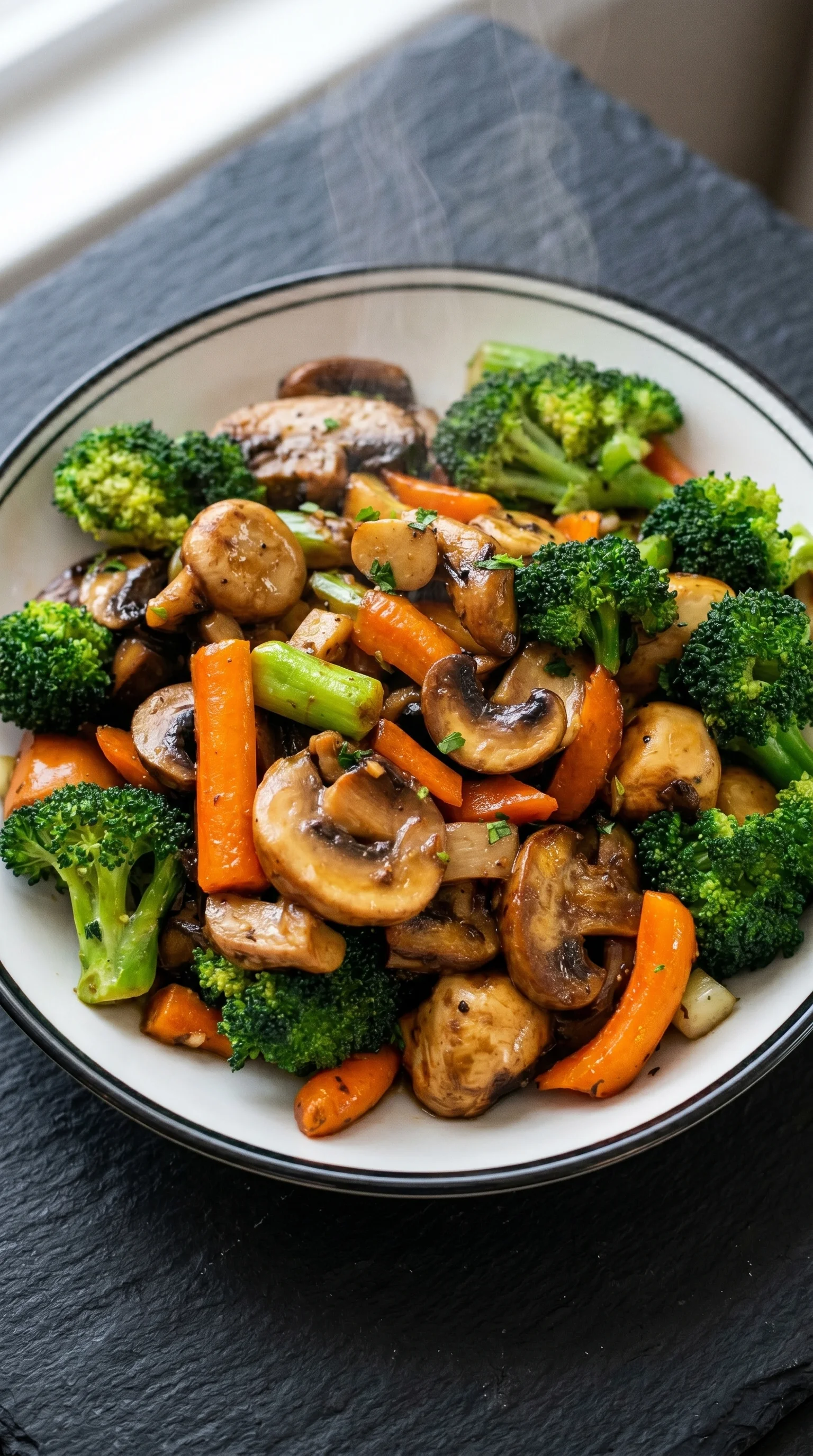 A bowl of vegetables including broccoli and carrots.