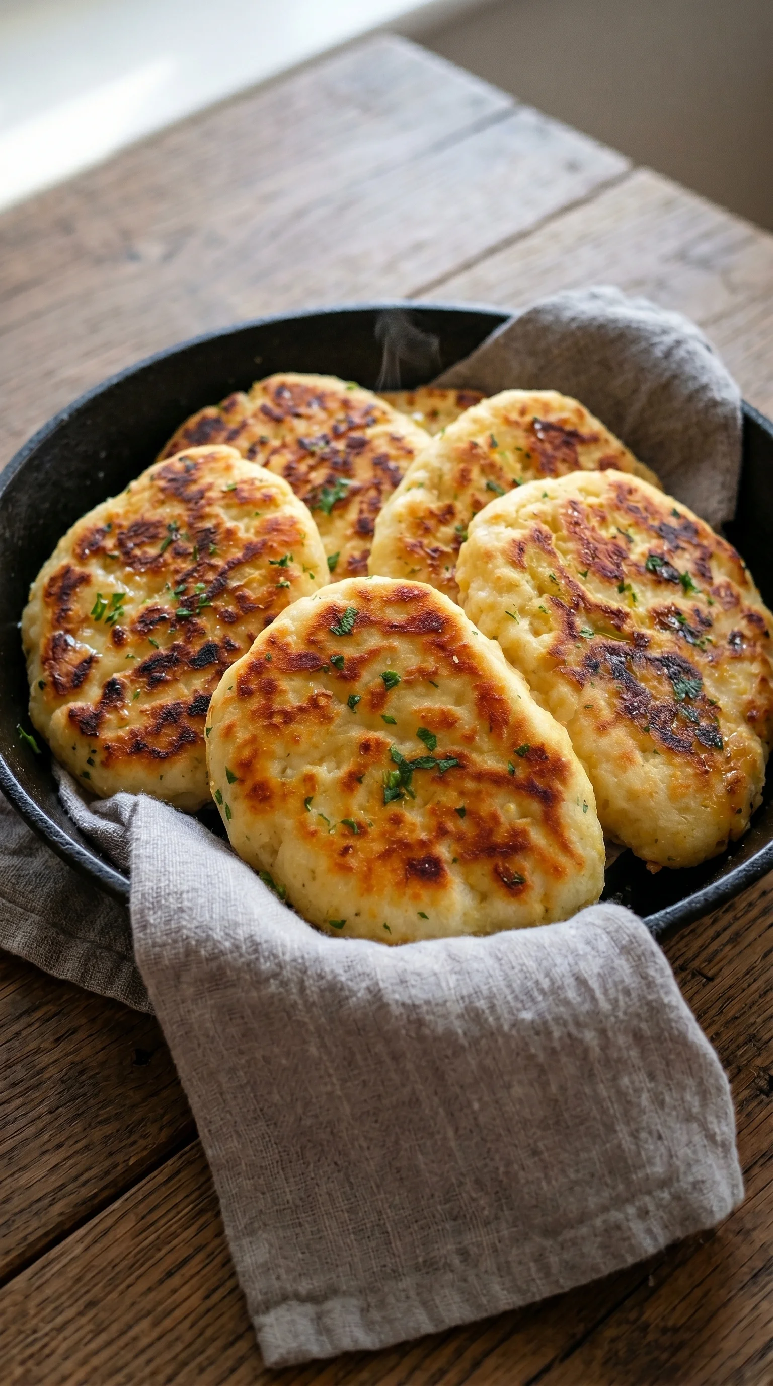 A bowl of bread with green herbs on top.