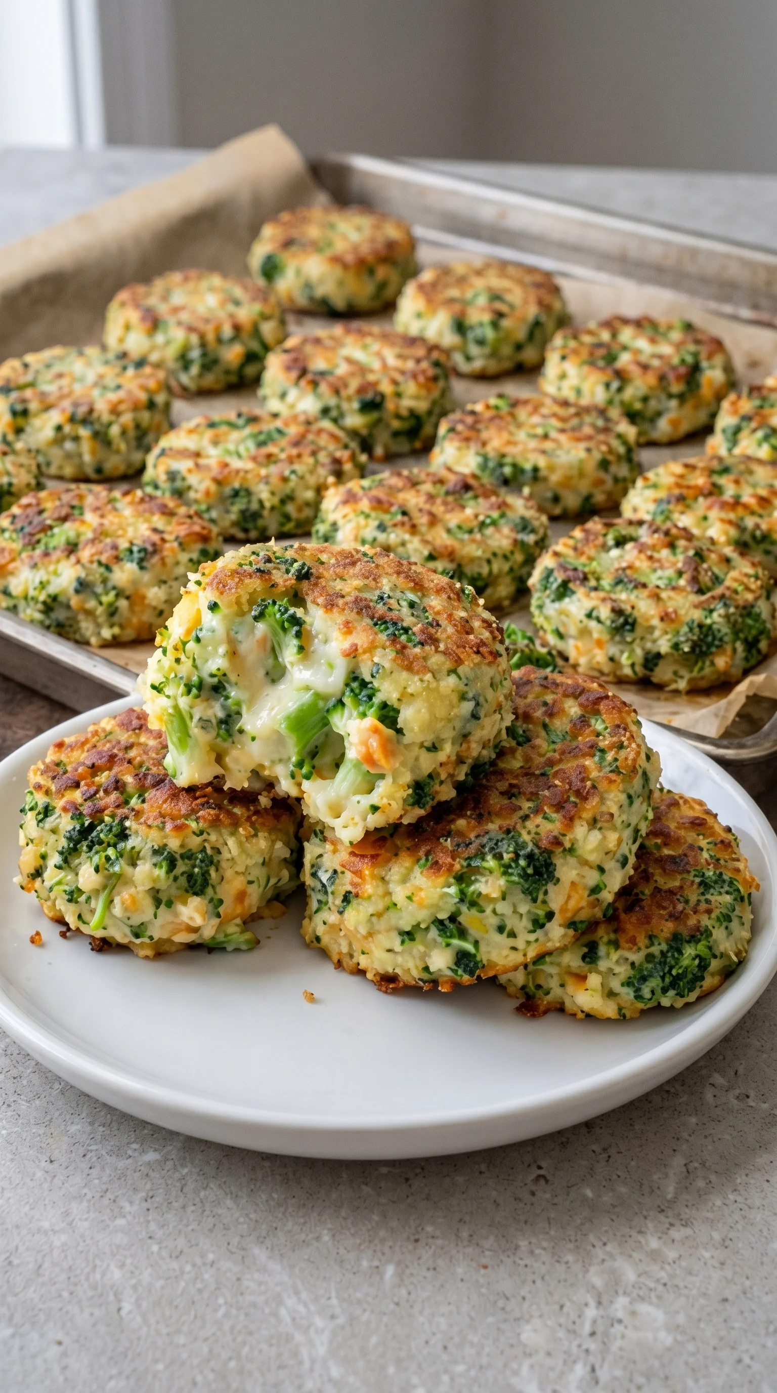 A plate of broccoli cakes.