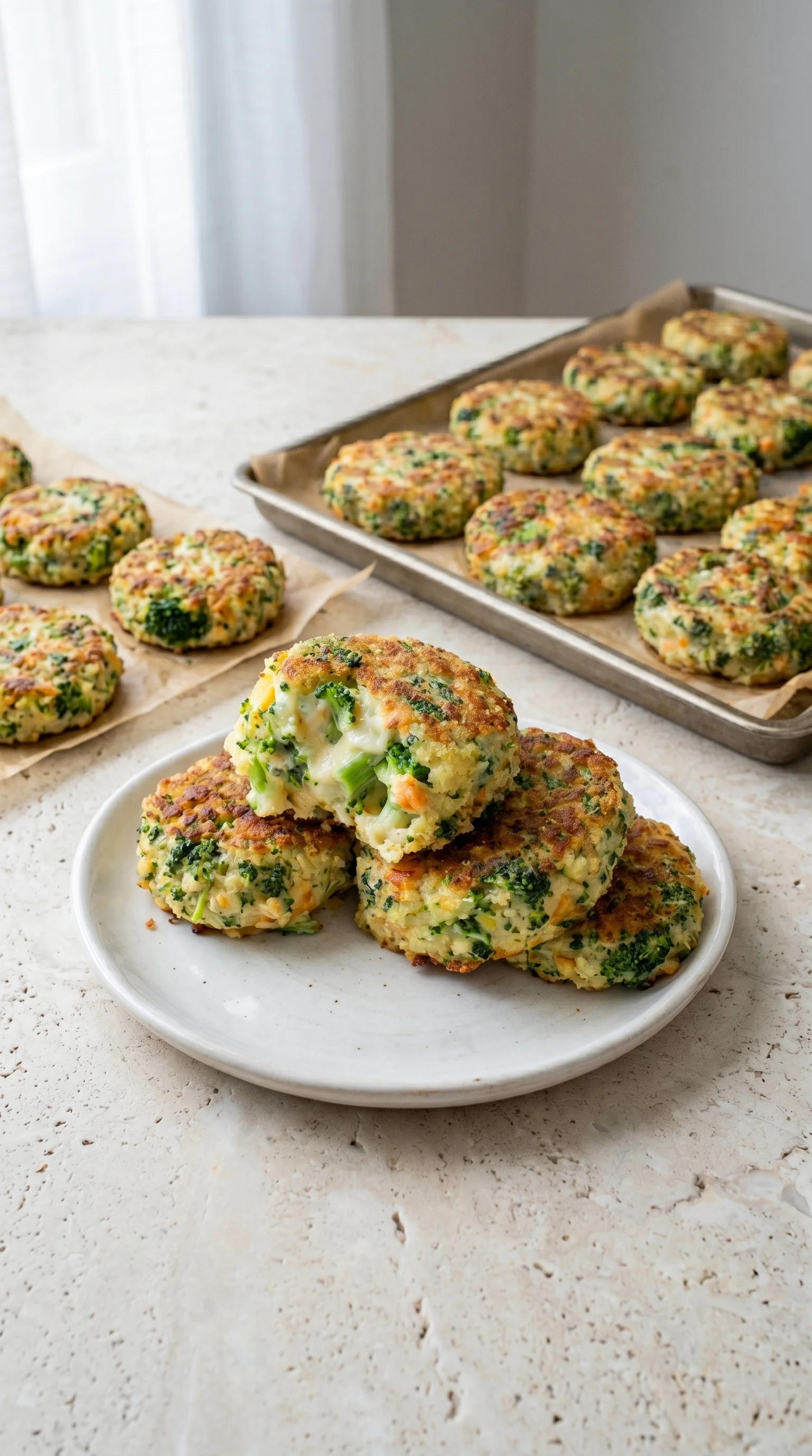 A plate of broccoli cakes.