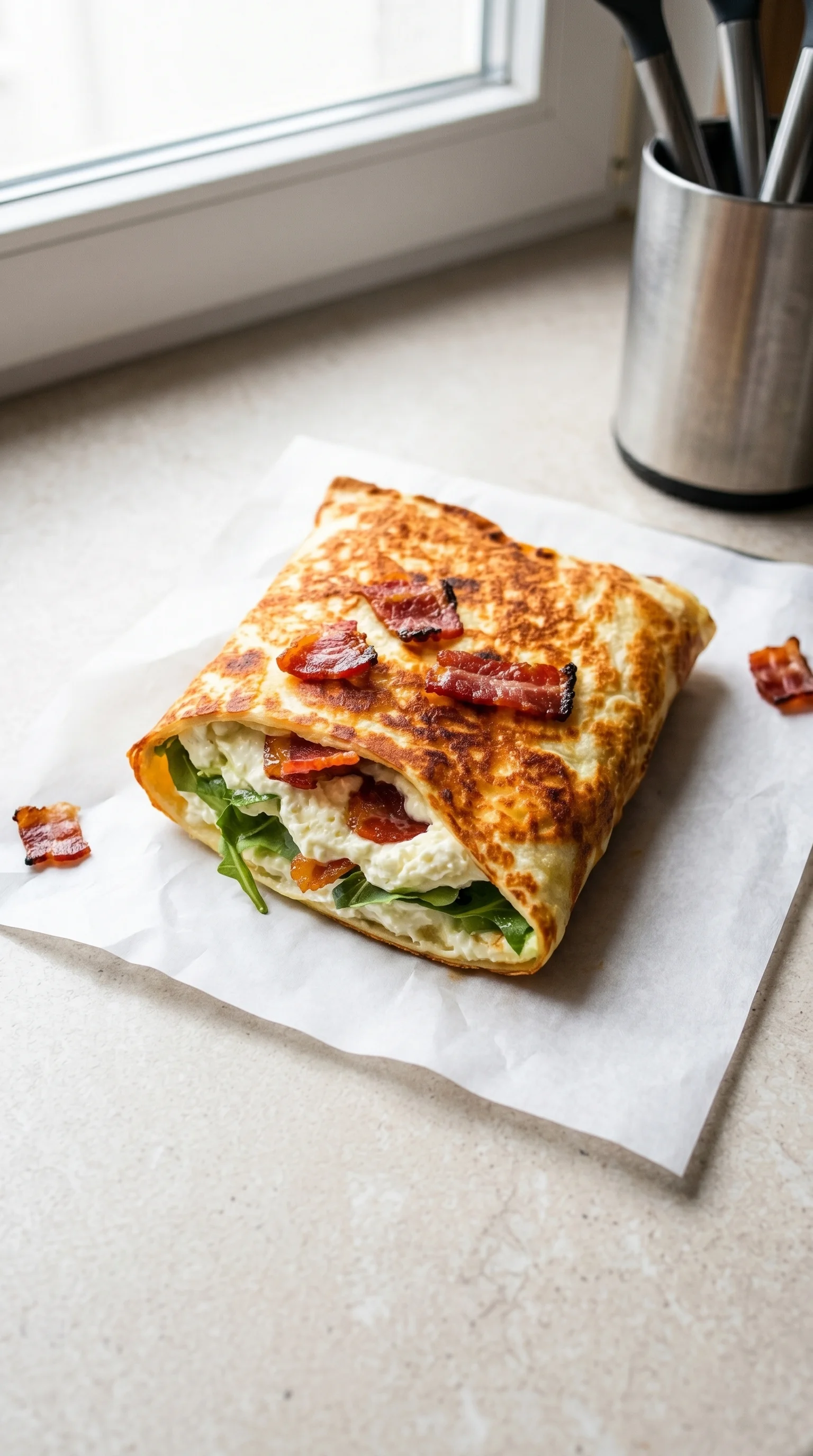 A Hüttenkäse Wrap with bacon and cheese.