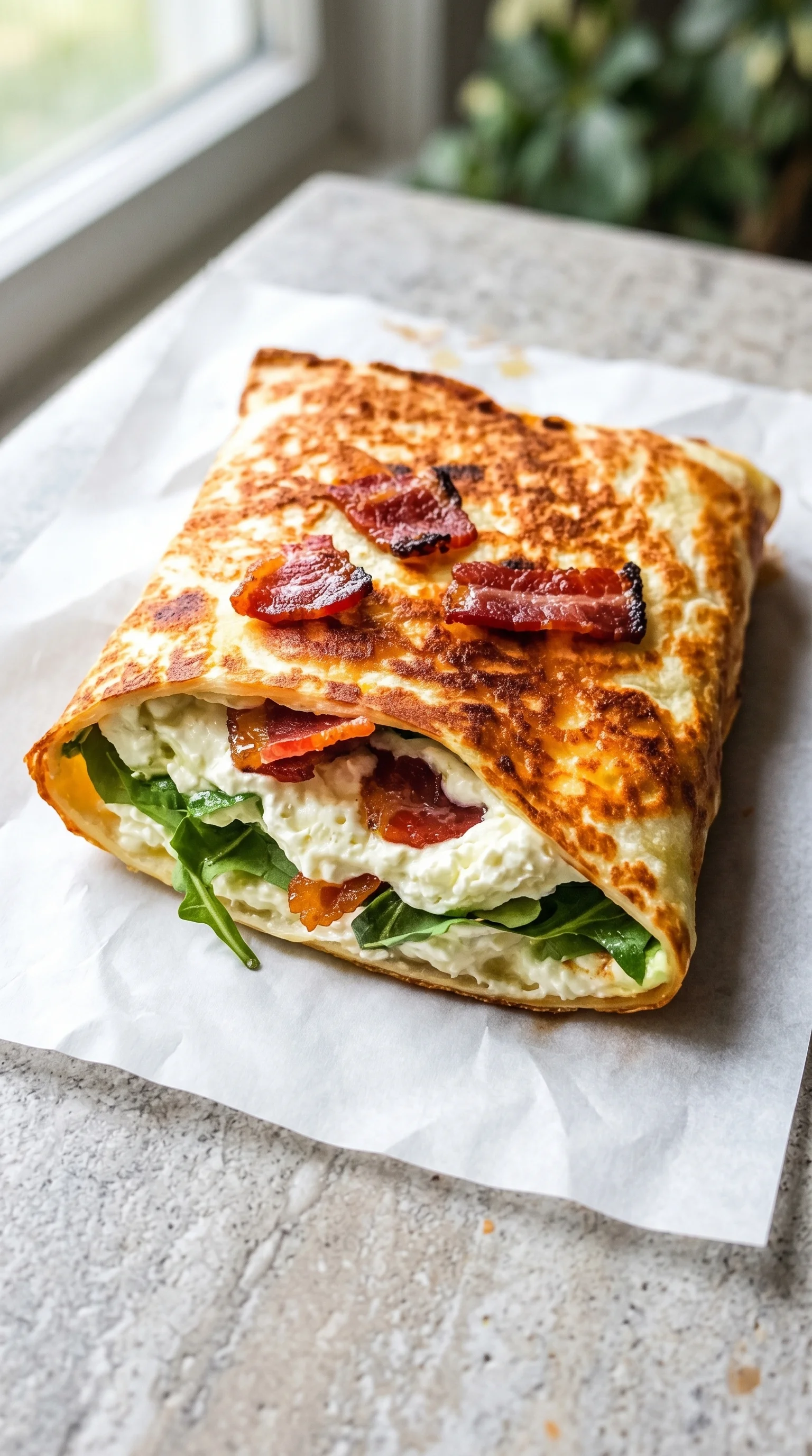 A Hüttenkäse Wrap with bacon and cheese.