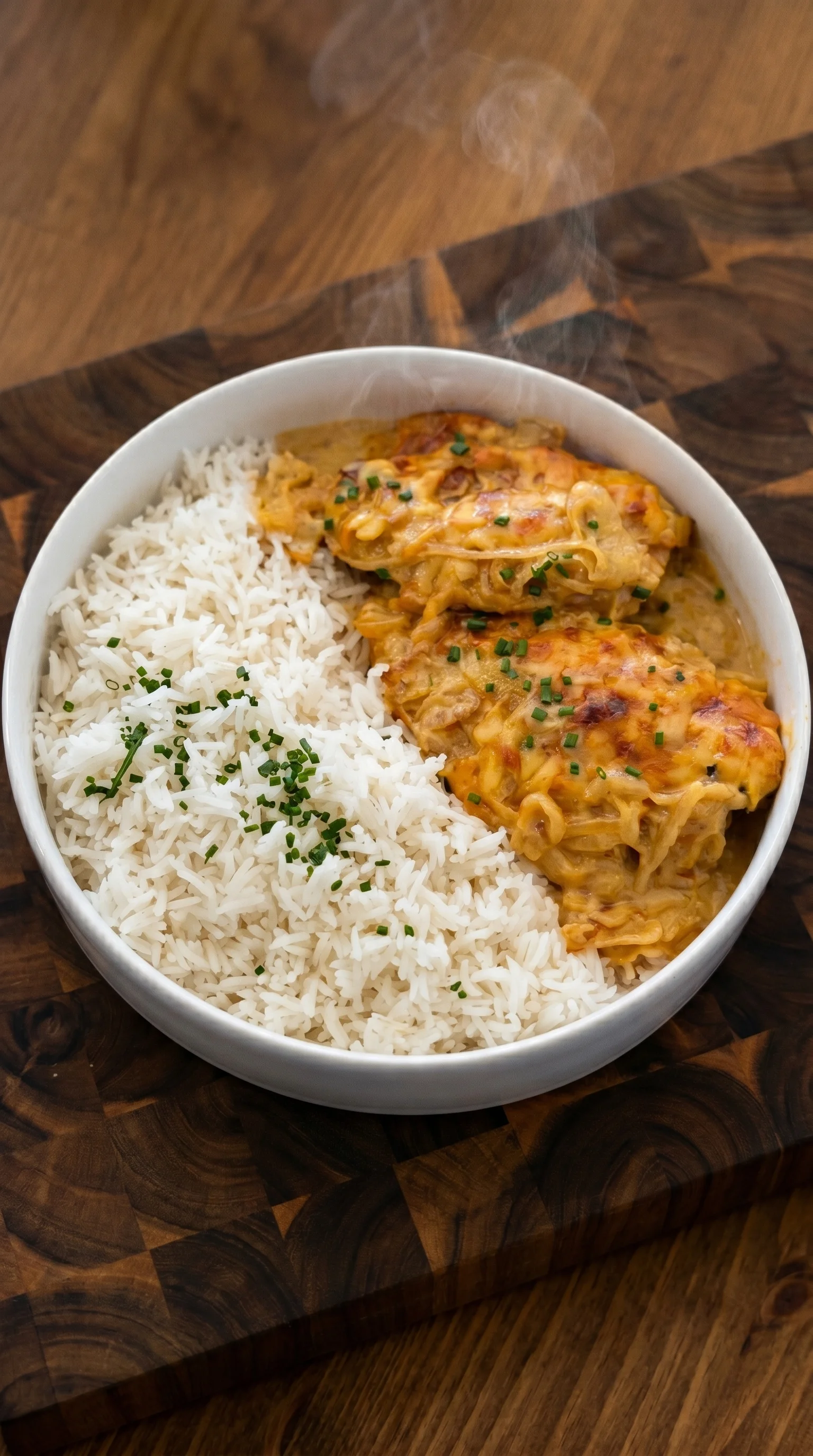 A plate of rice and chicken.