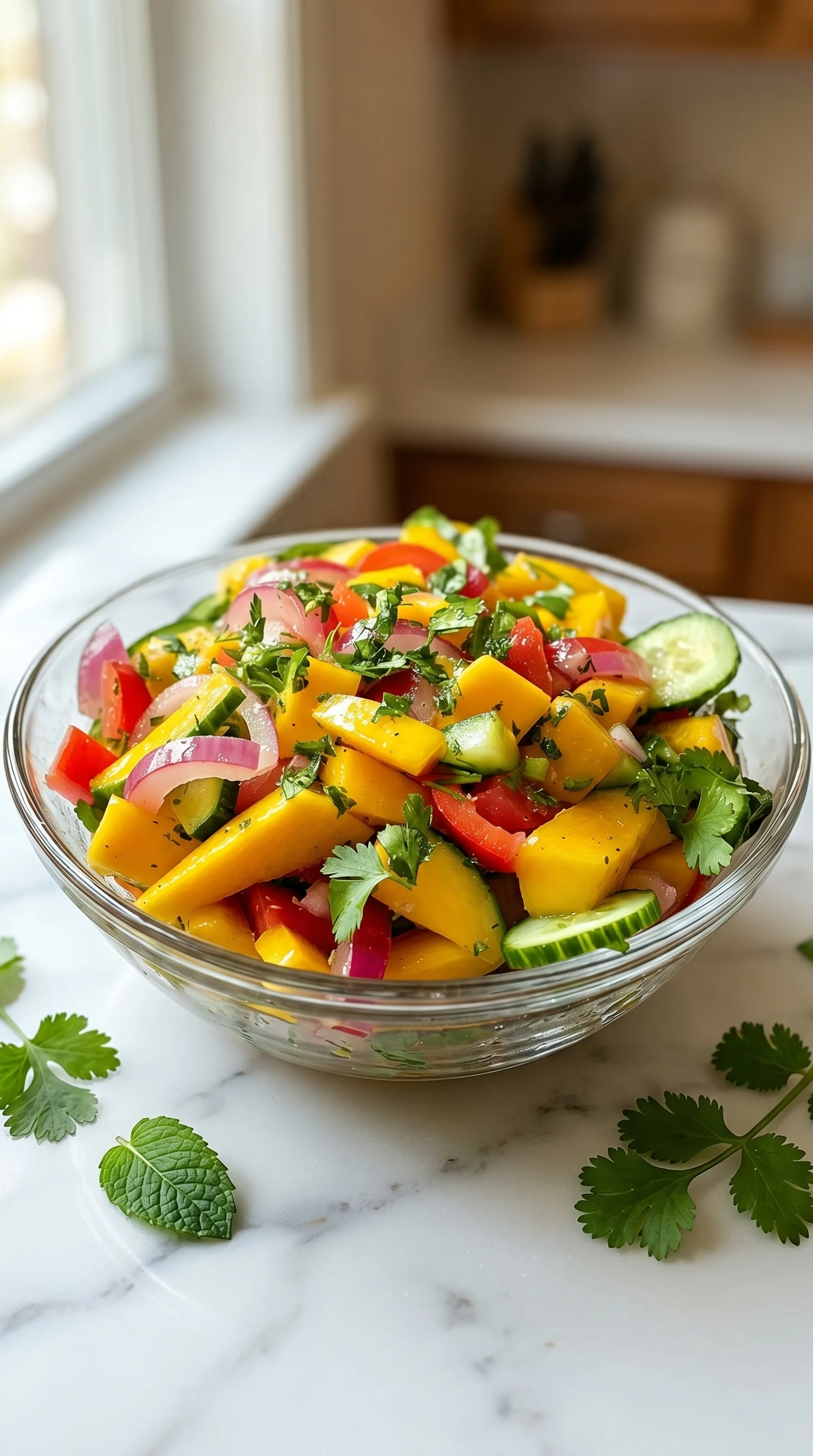 A bowl of fruit salad with a dressing made from limes.