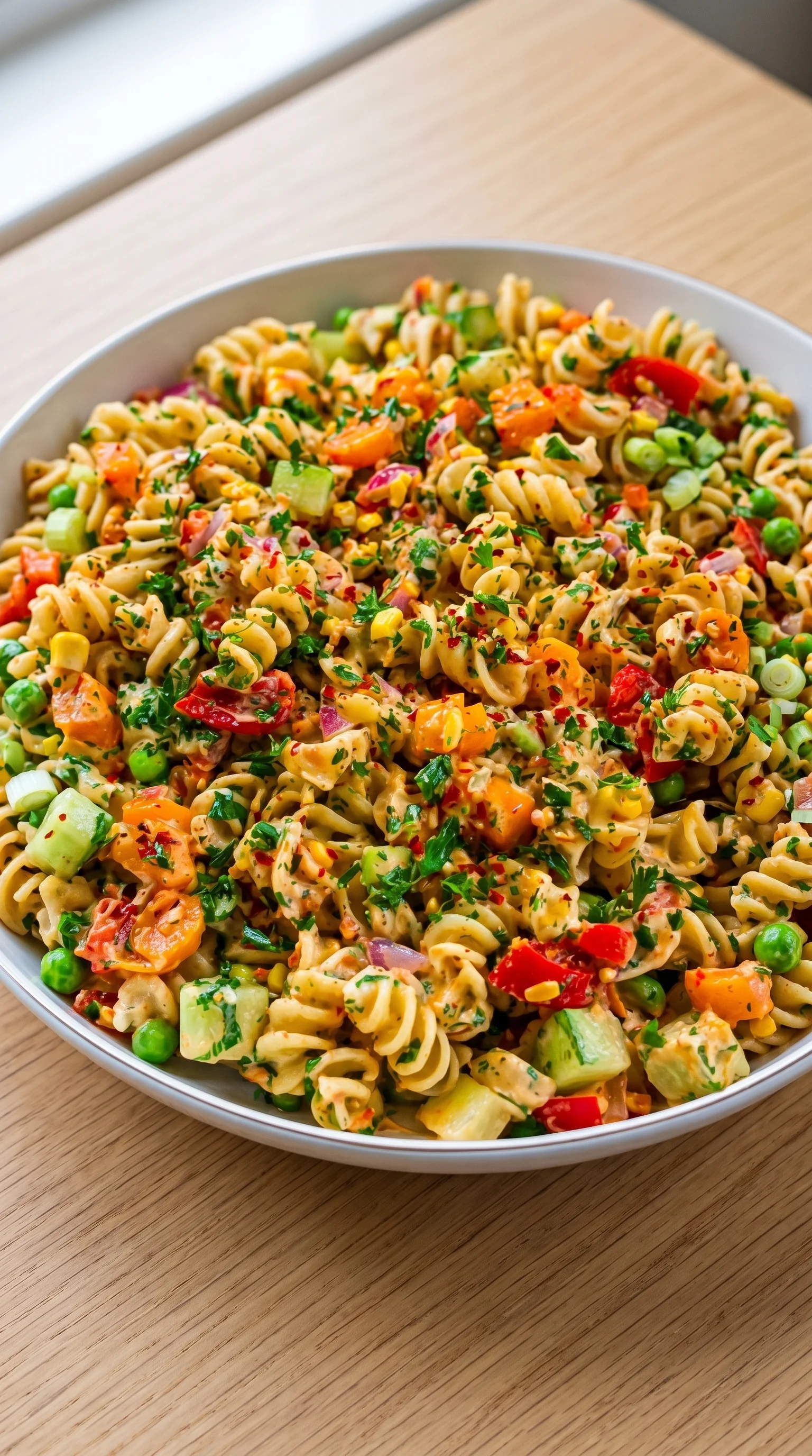 A bowl of pasta with vegetables.