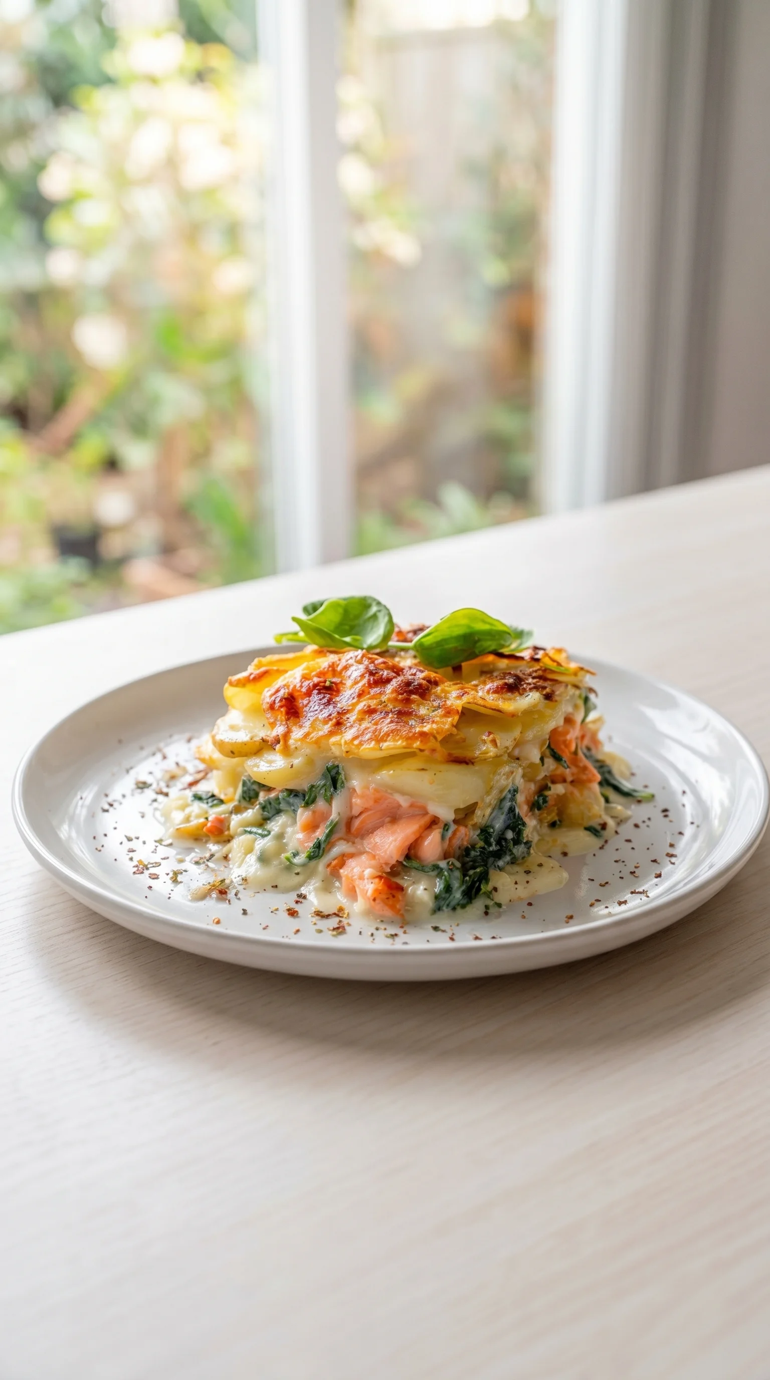 A plate of food with a green topping.