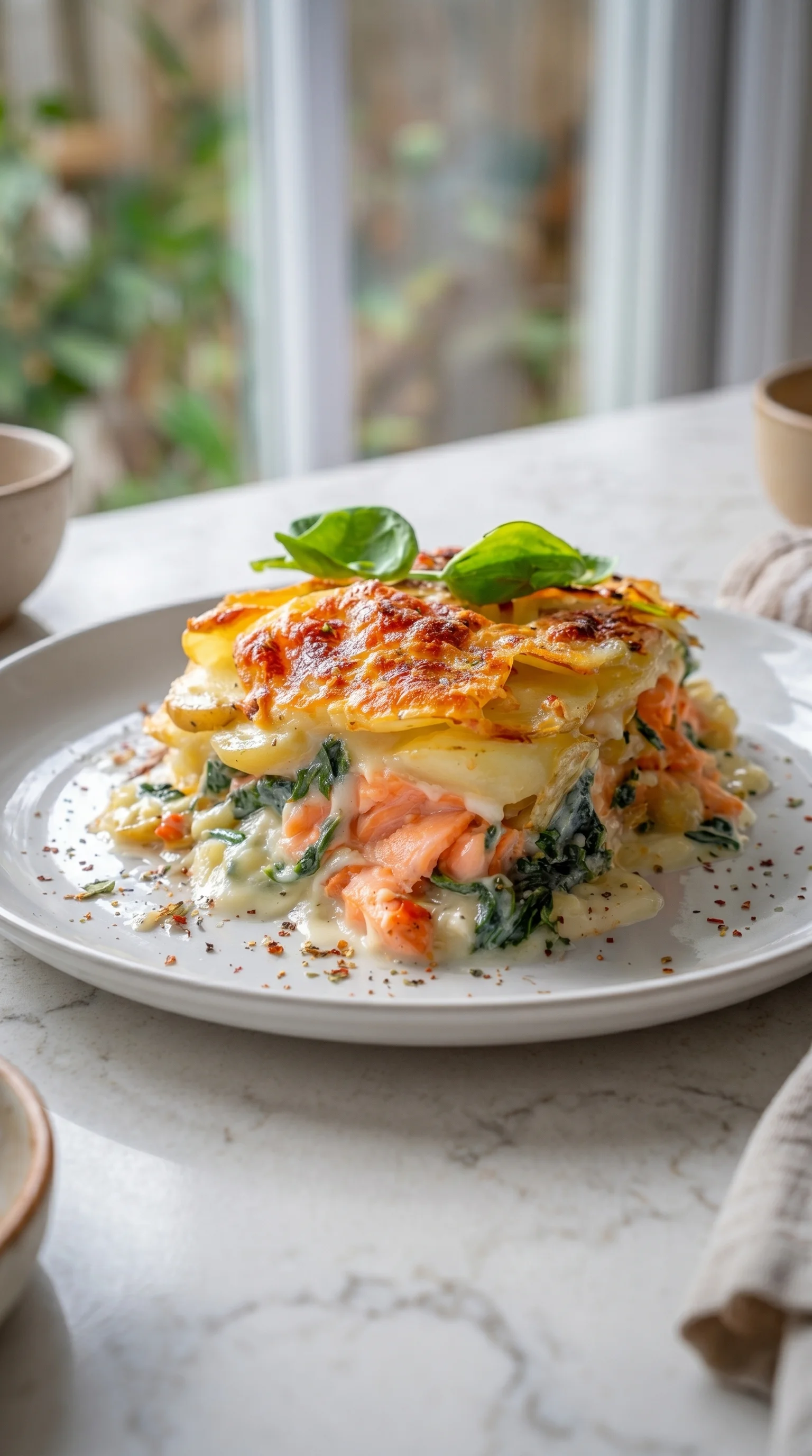 A plate of food with a salad on top.