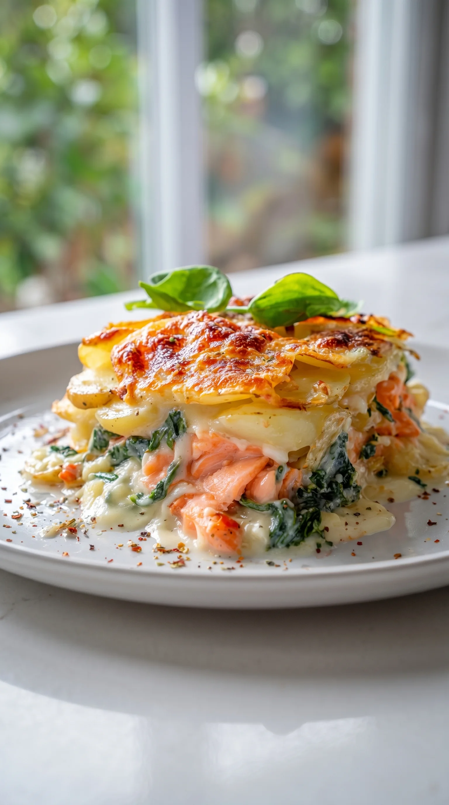A dish of food with a green topping.
