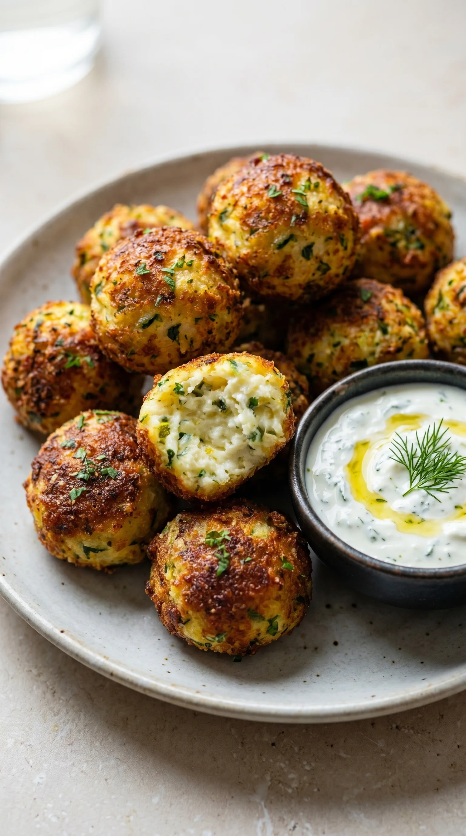 A plate of feta cheese balls.