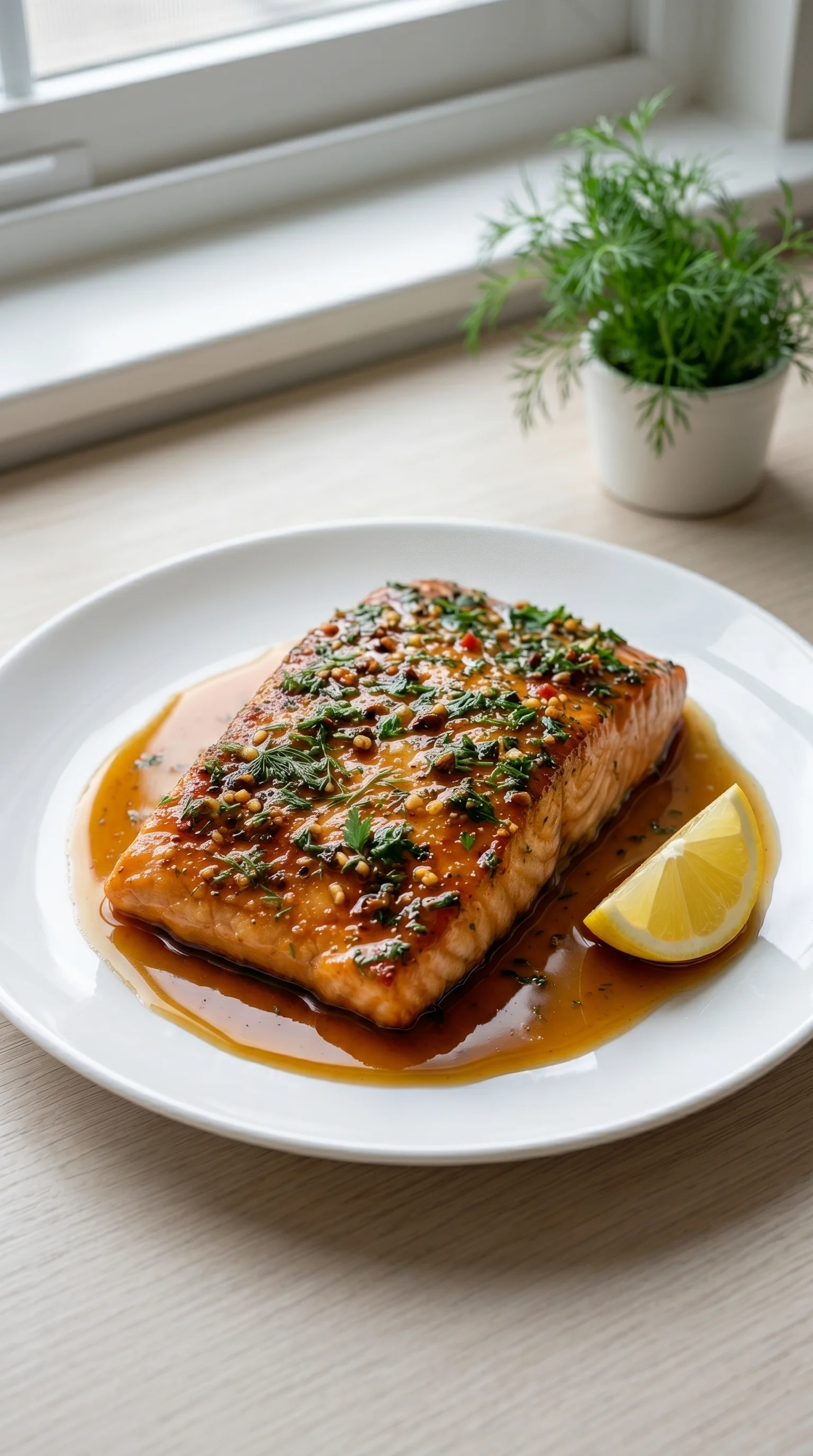 A plate of fish with a lemon wedge on the side.