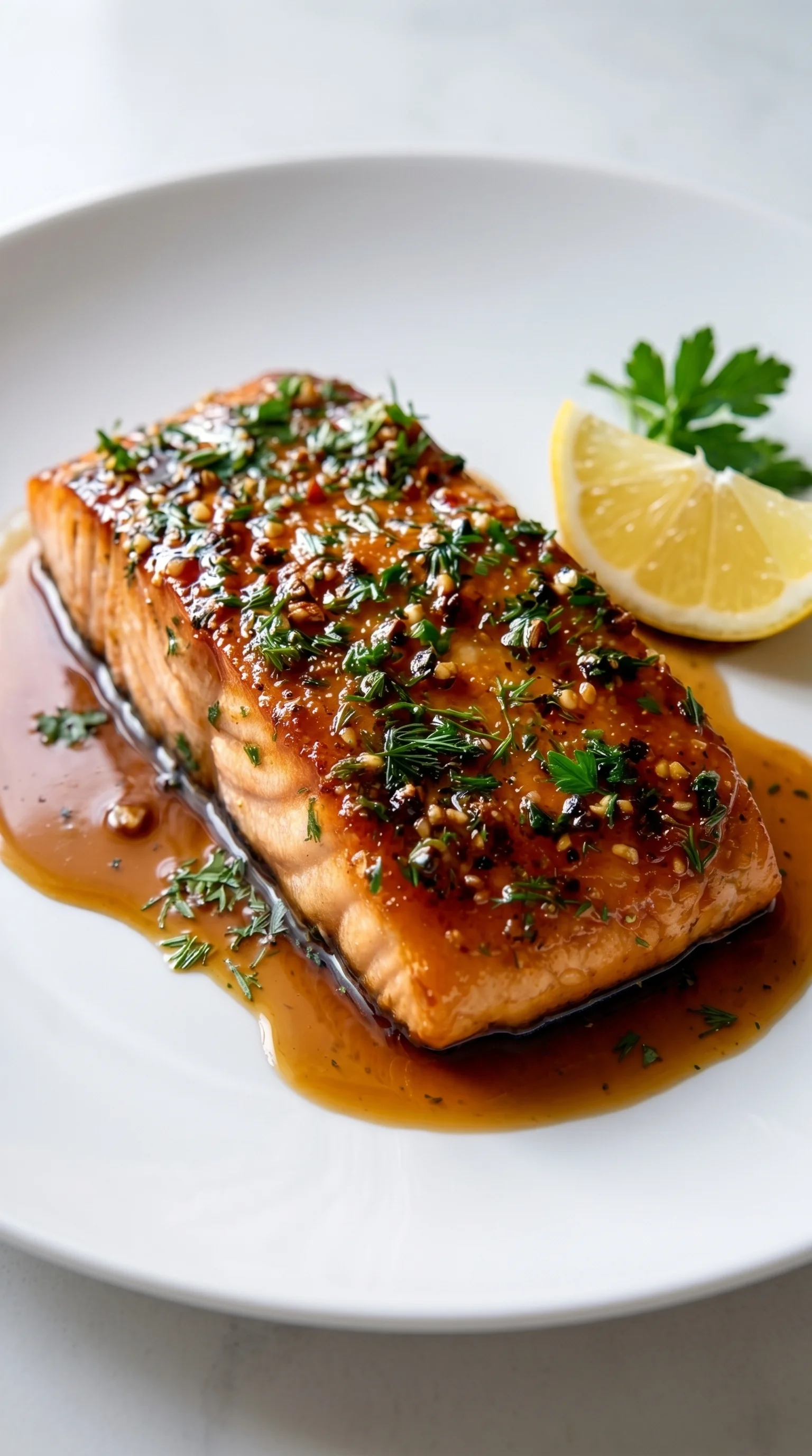 A piece of fish with a lemon wedge on top.