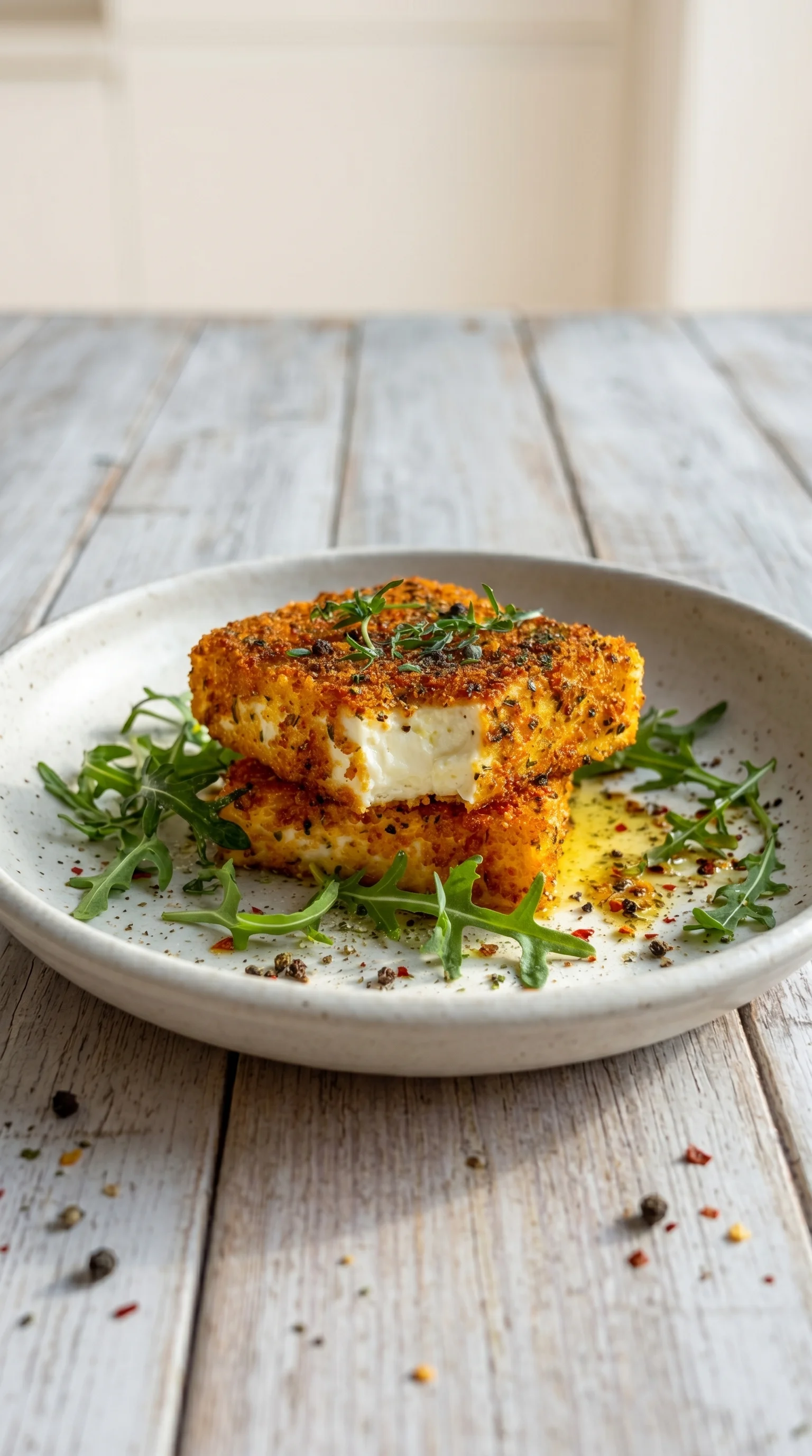 A plate of food with a knuspriger feta.
