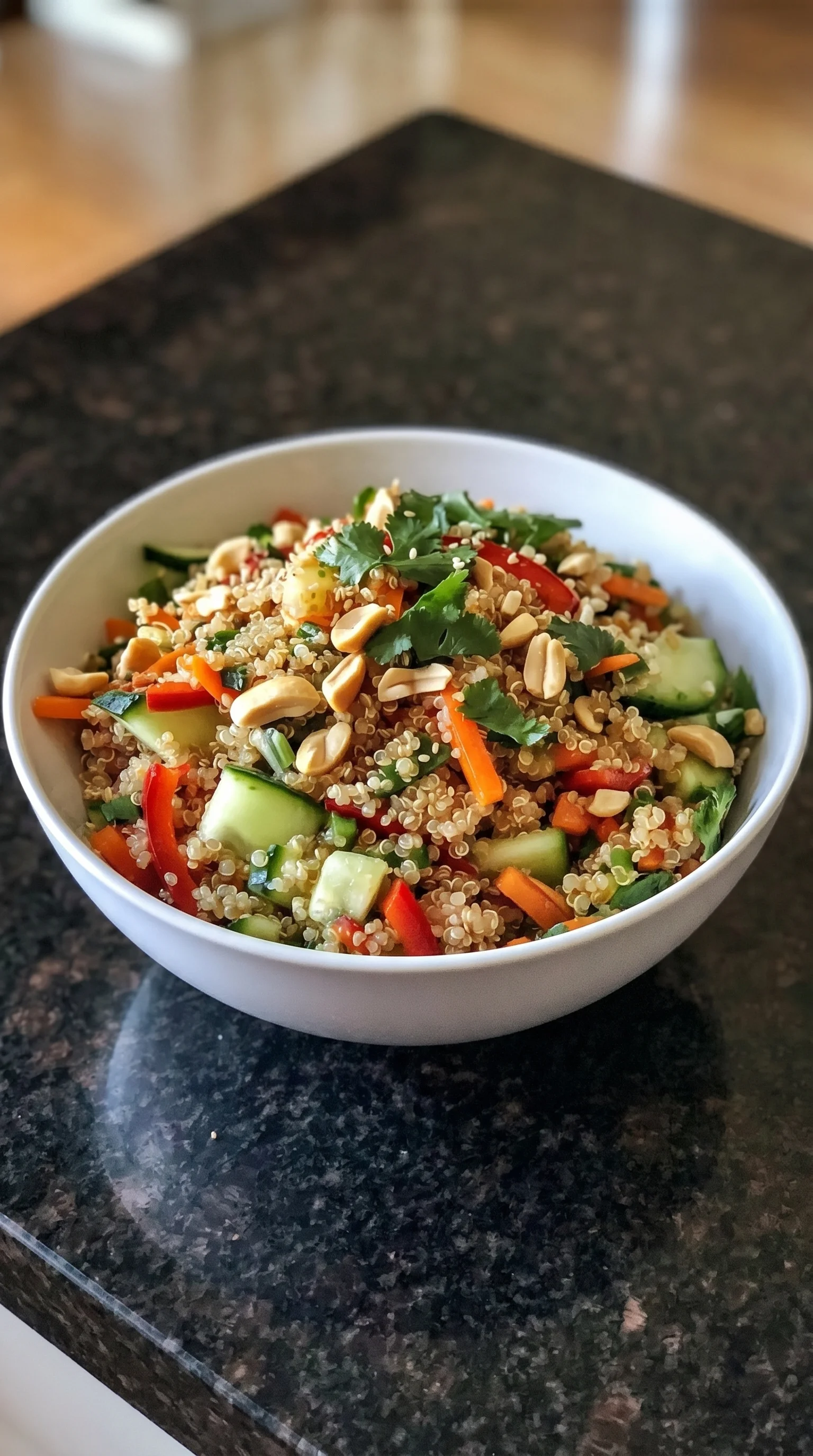 A bowl of Thailändischer Quinoa Crunch Salat.