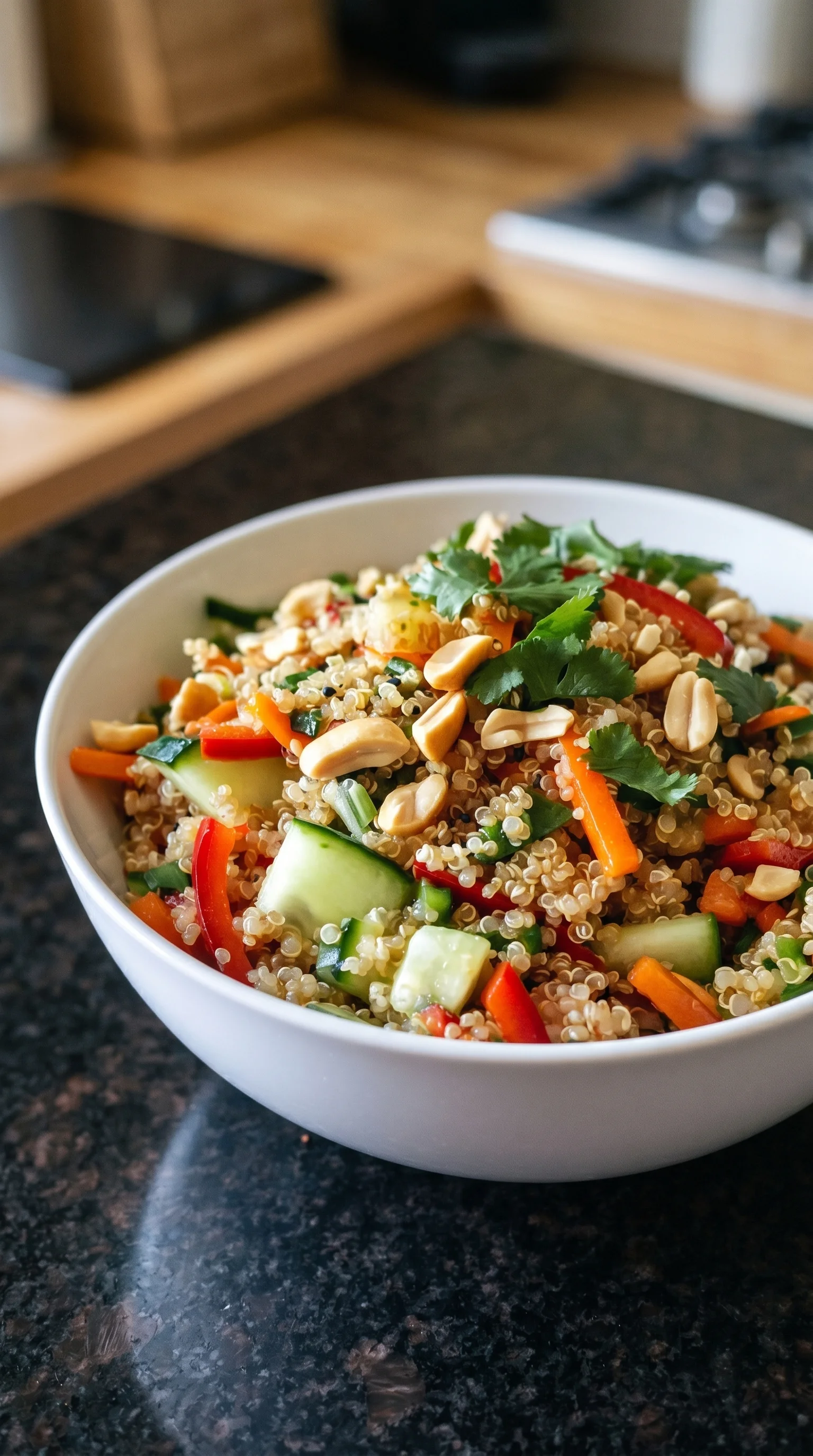 A bowl of Thailändischer Quinoa Crunch Salat.