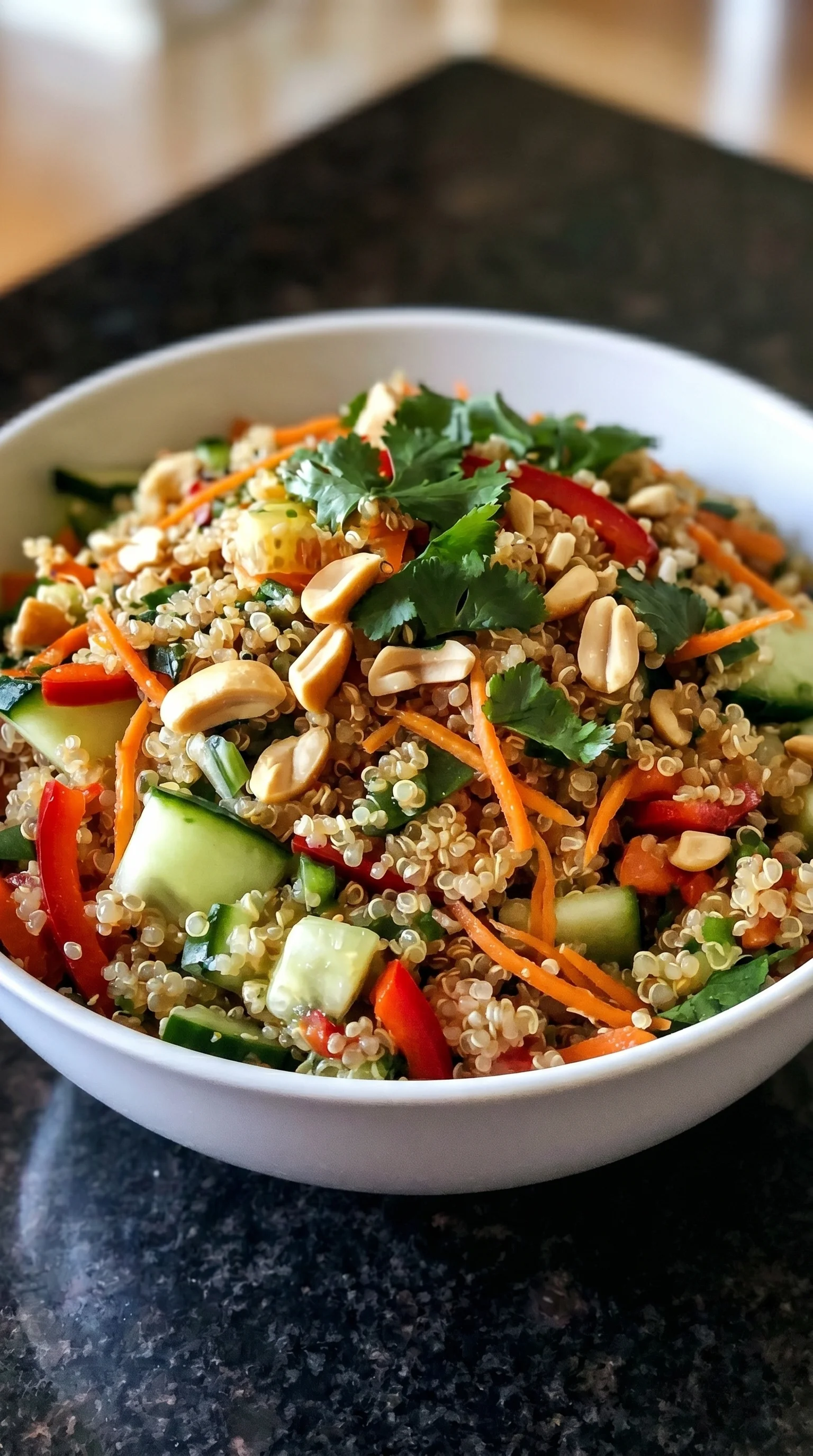 A bowl of Thailändischer Quinoa Crunch Salat.