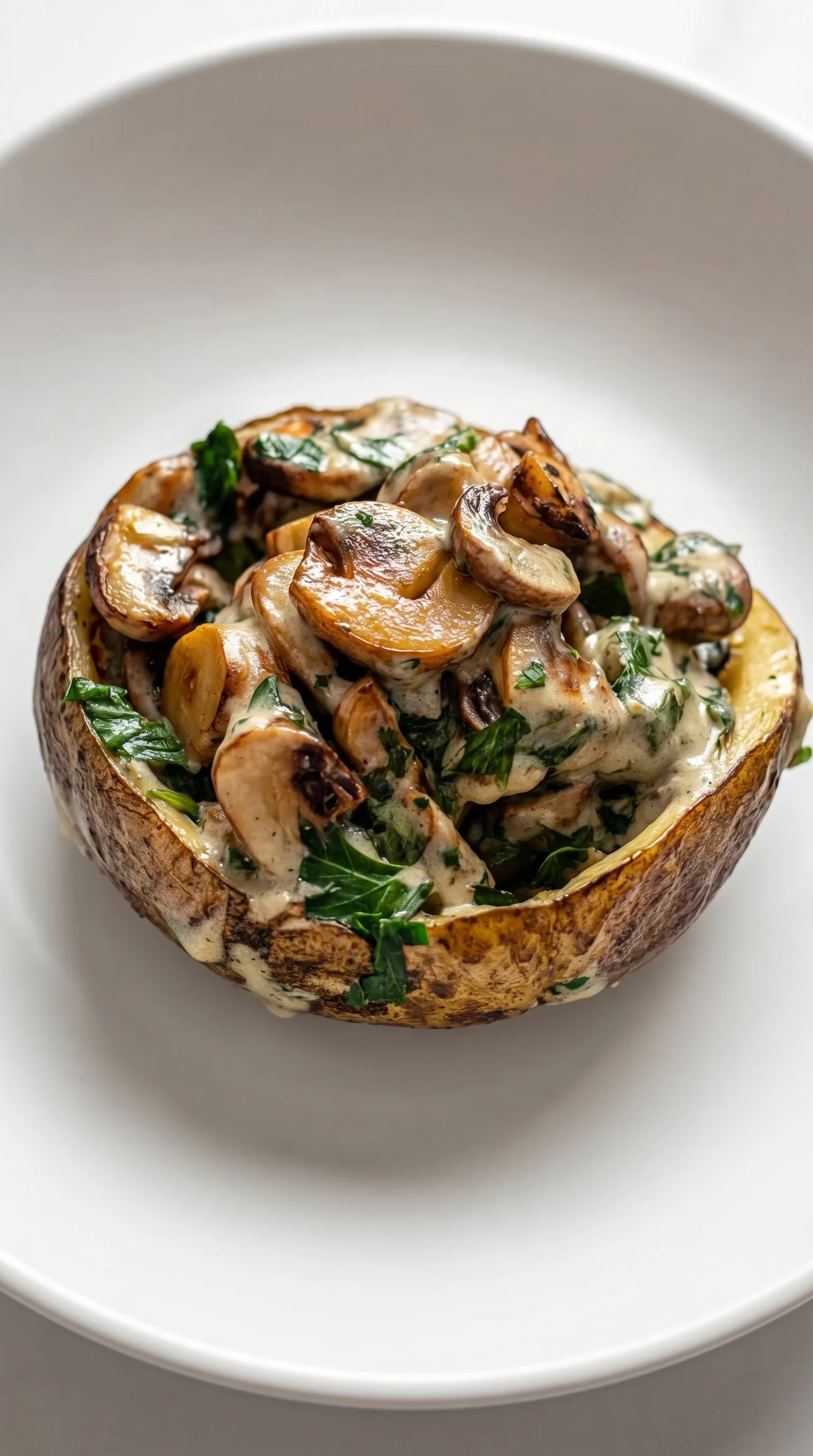 A bowl of mushrooms and spinach.