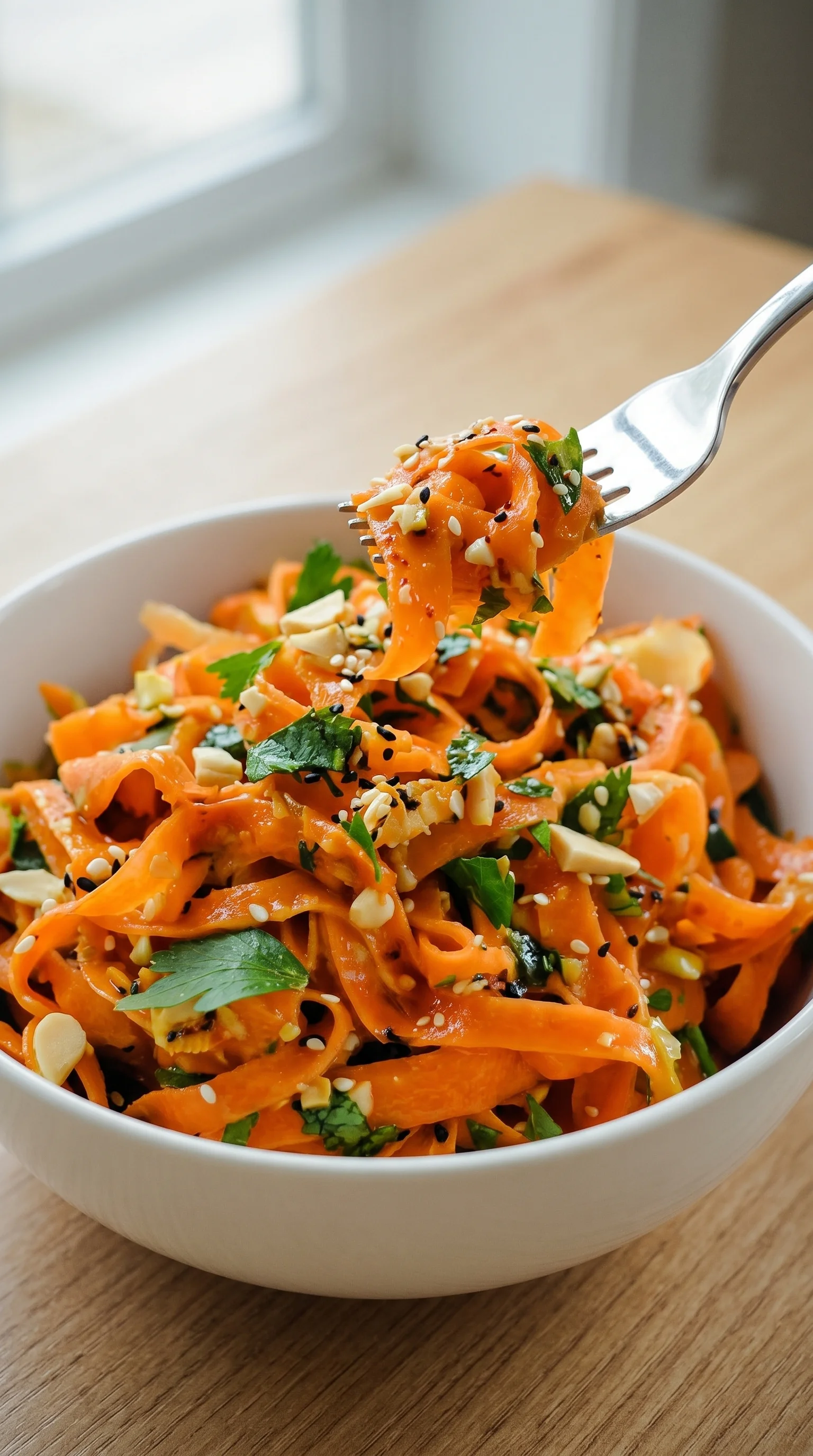 A fork is being used to pick up a piece of food from a bowl.