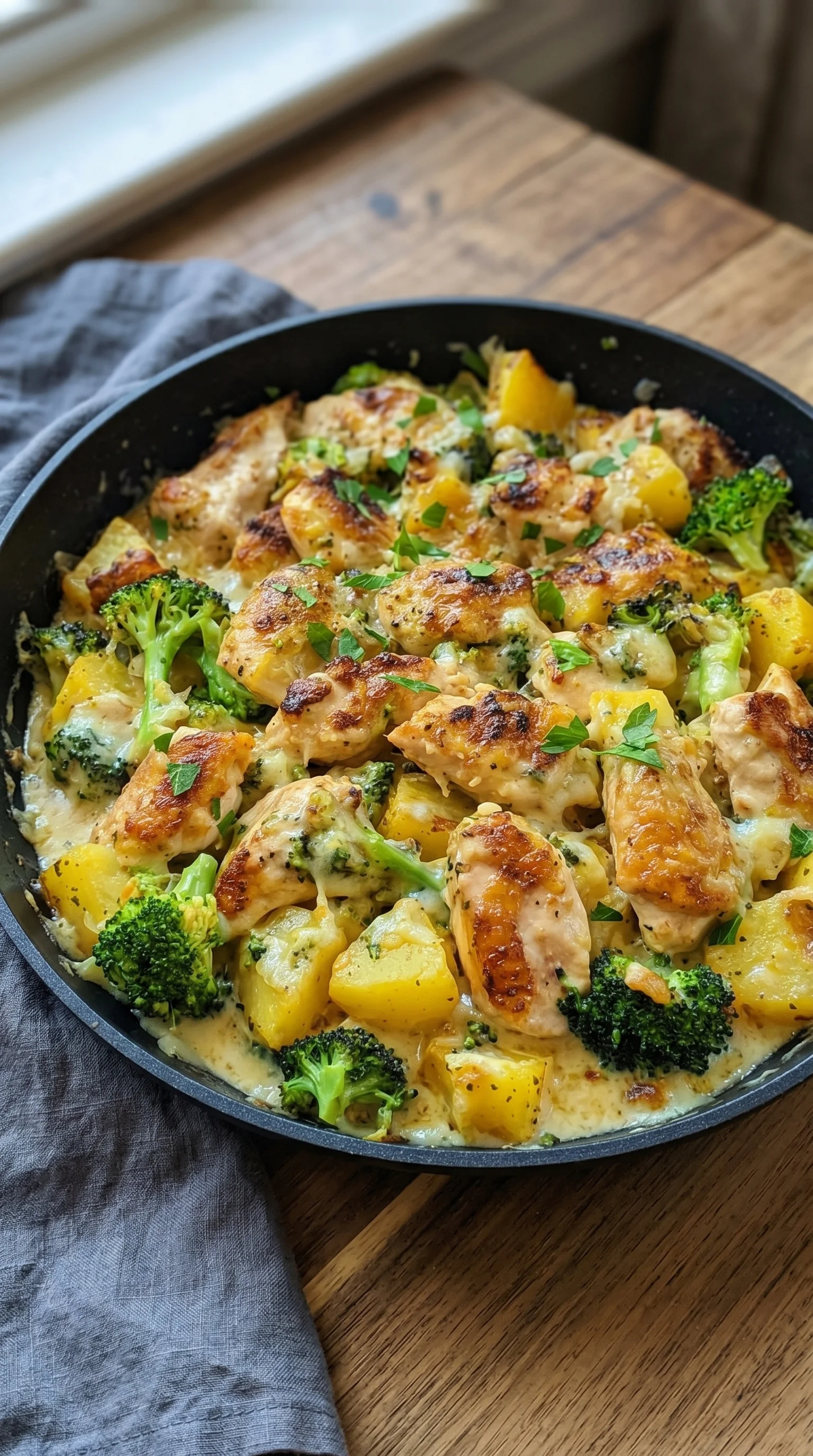 A pan of chicken and broccoli.