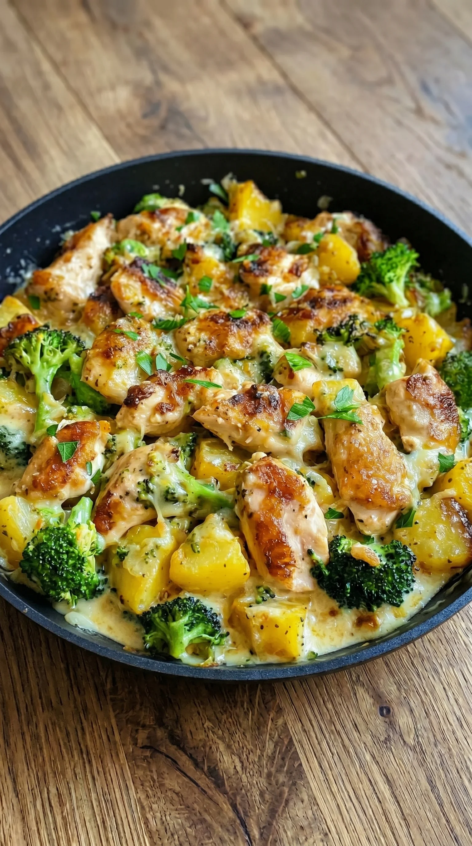 A pan of chicken and broccoli.