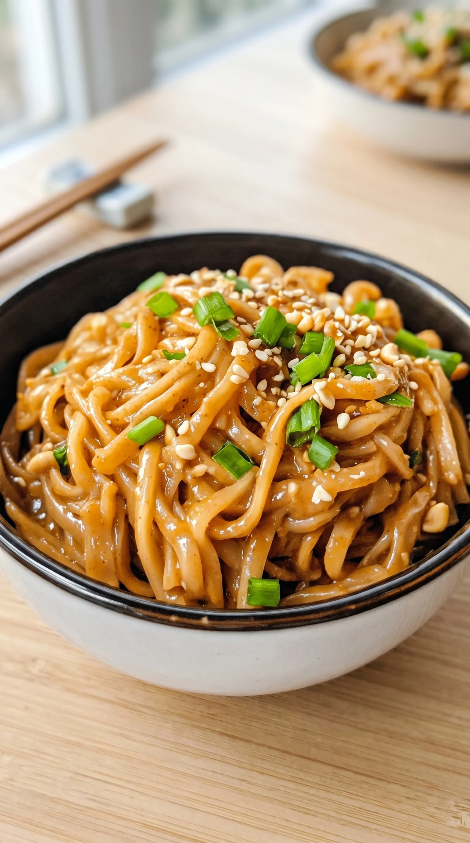 A bowl of noodles with vegetables.