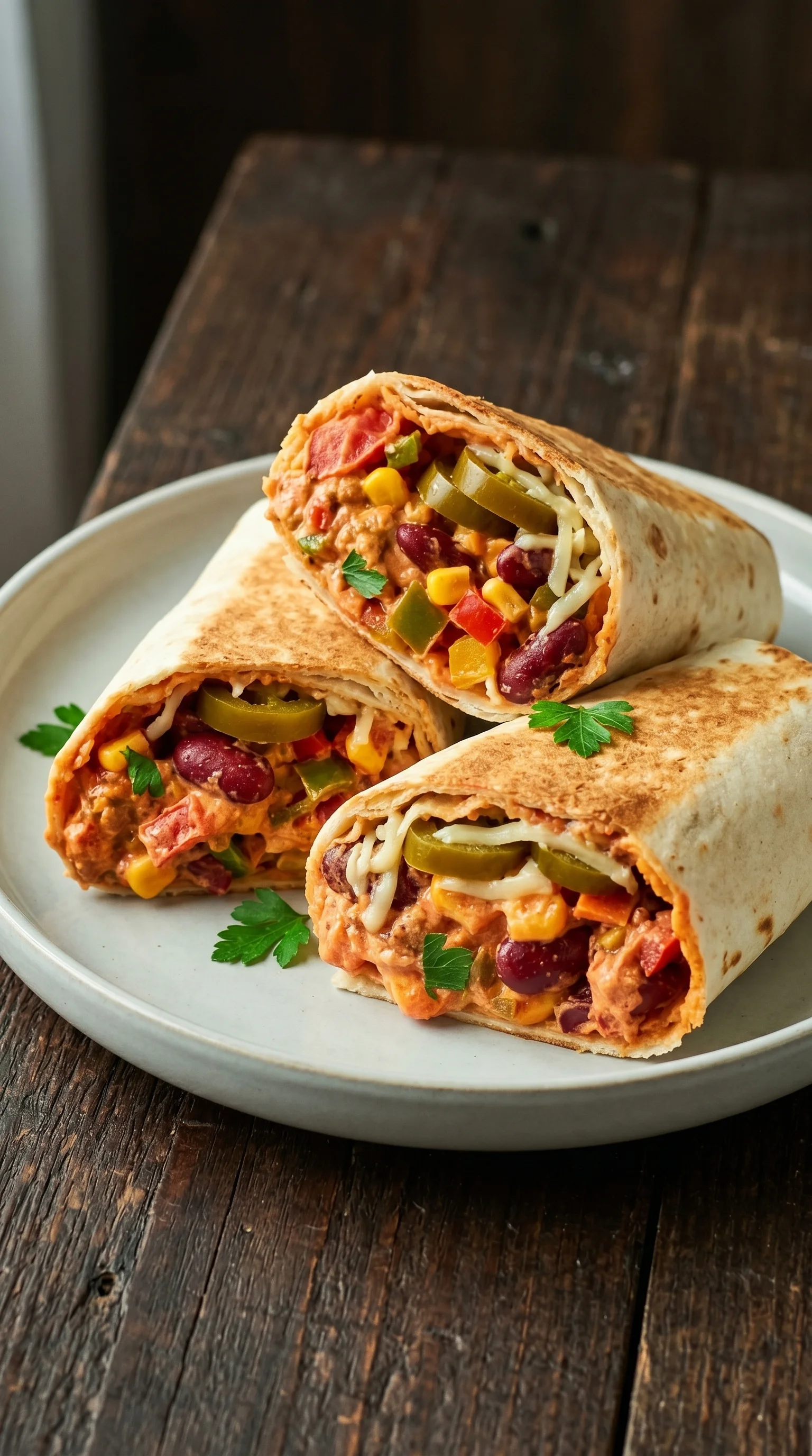 Two wraps filled with meat and vegetables.