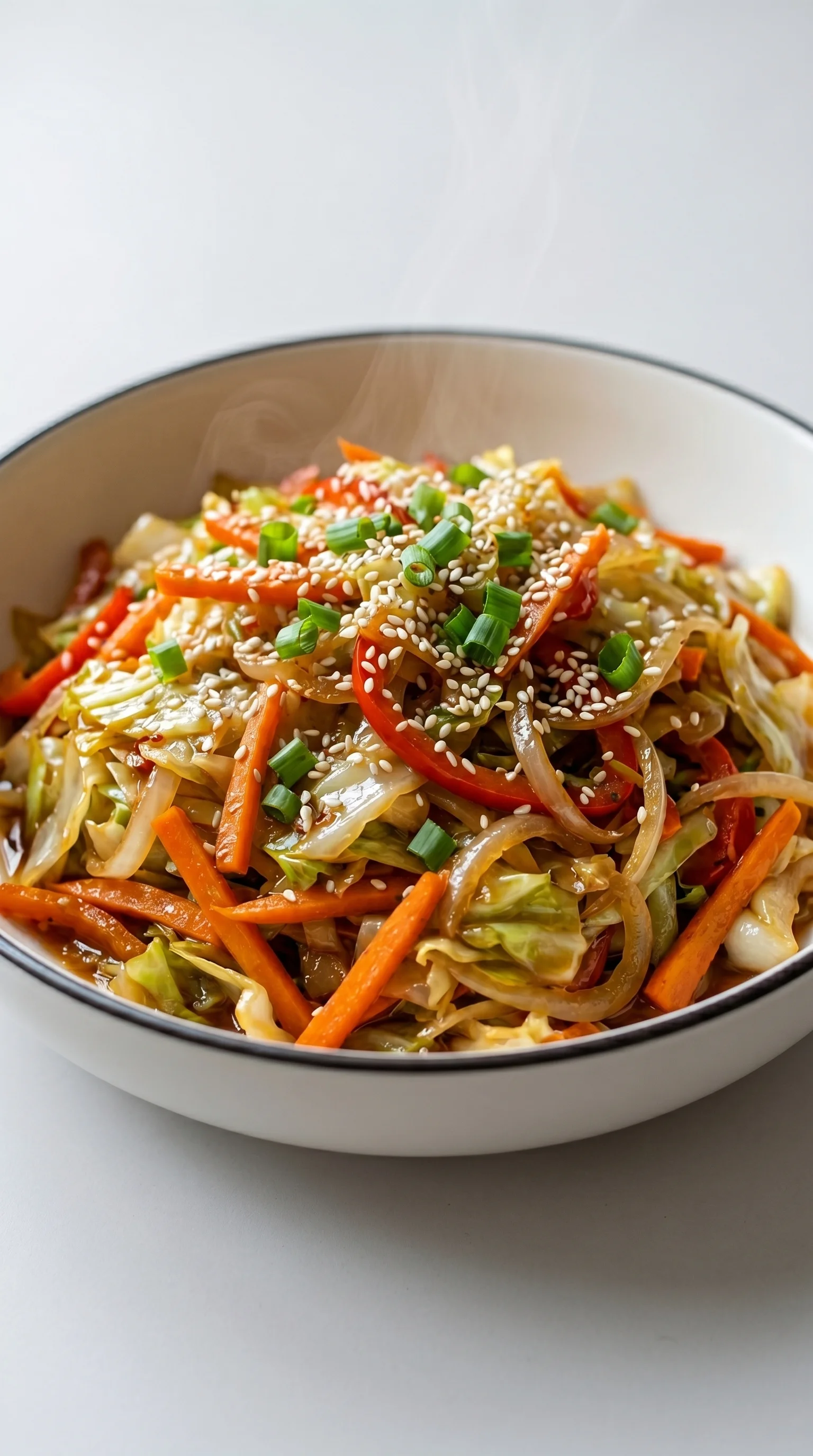 A bowl of food with a variety of vegetables and sauce.