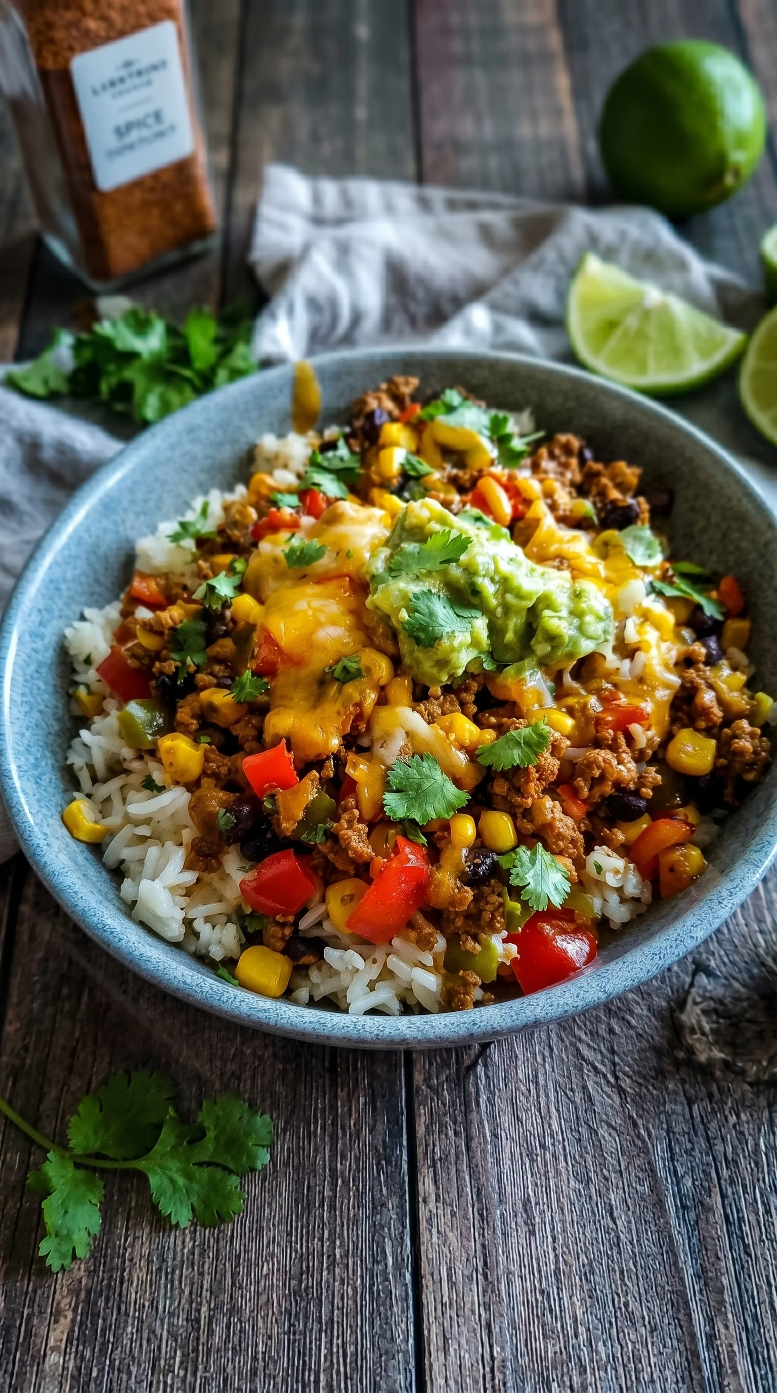 A bowl of rice and meat.