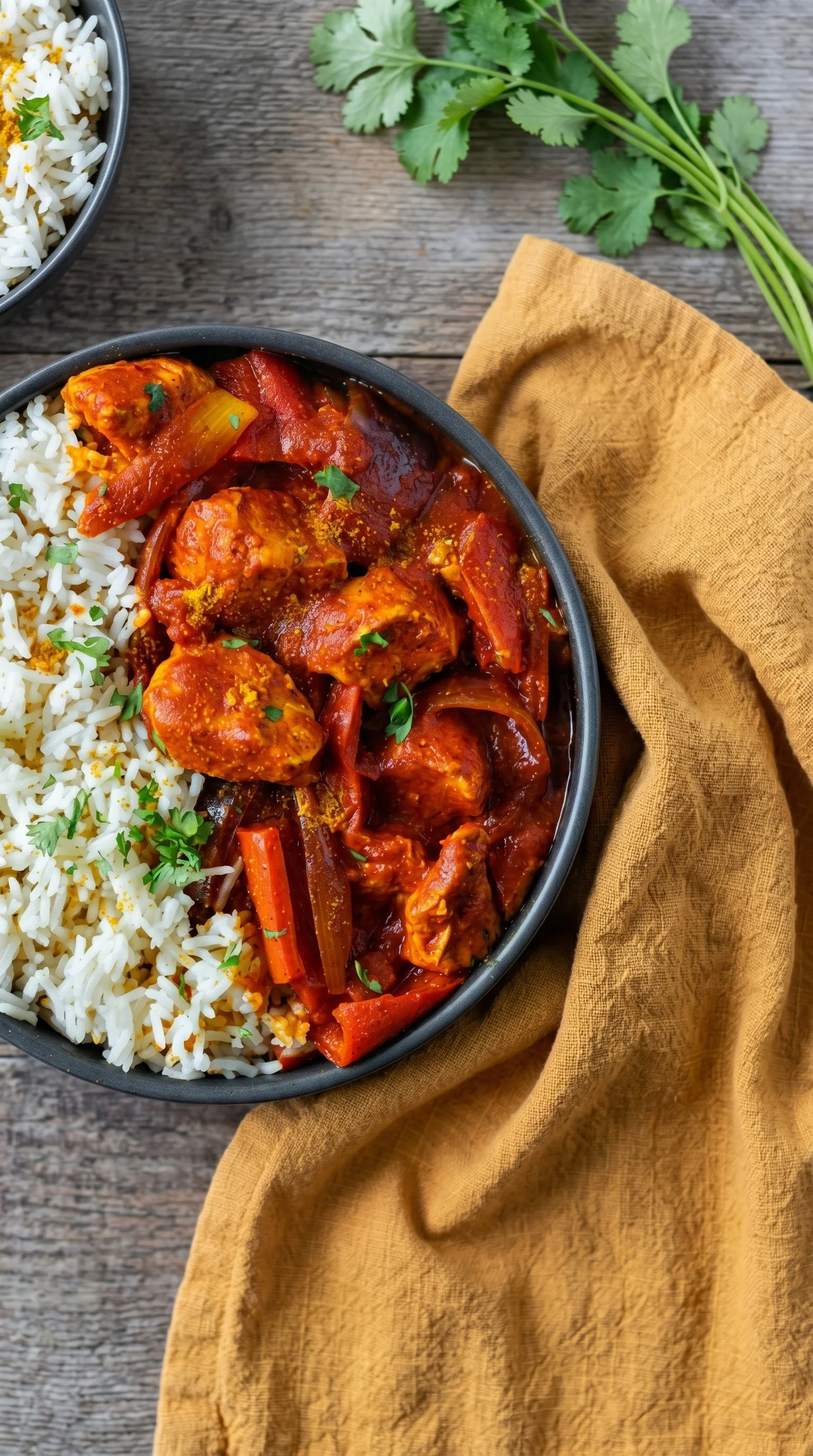 A bowl of rice and meat.