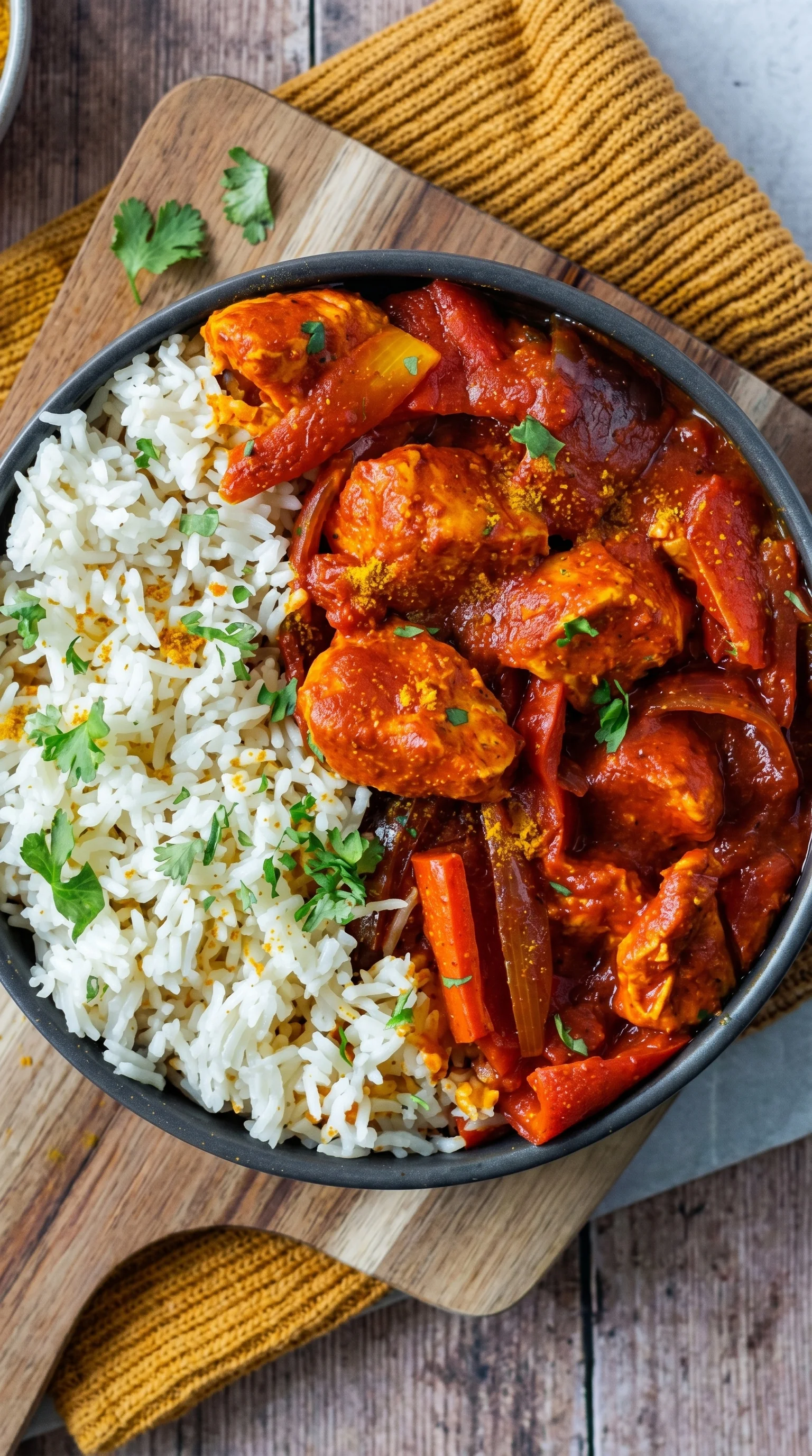 A bowl of rice and meat.