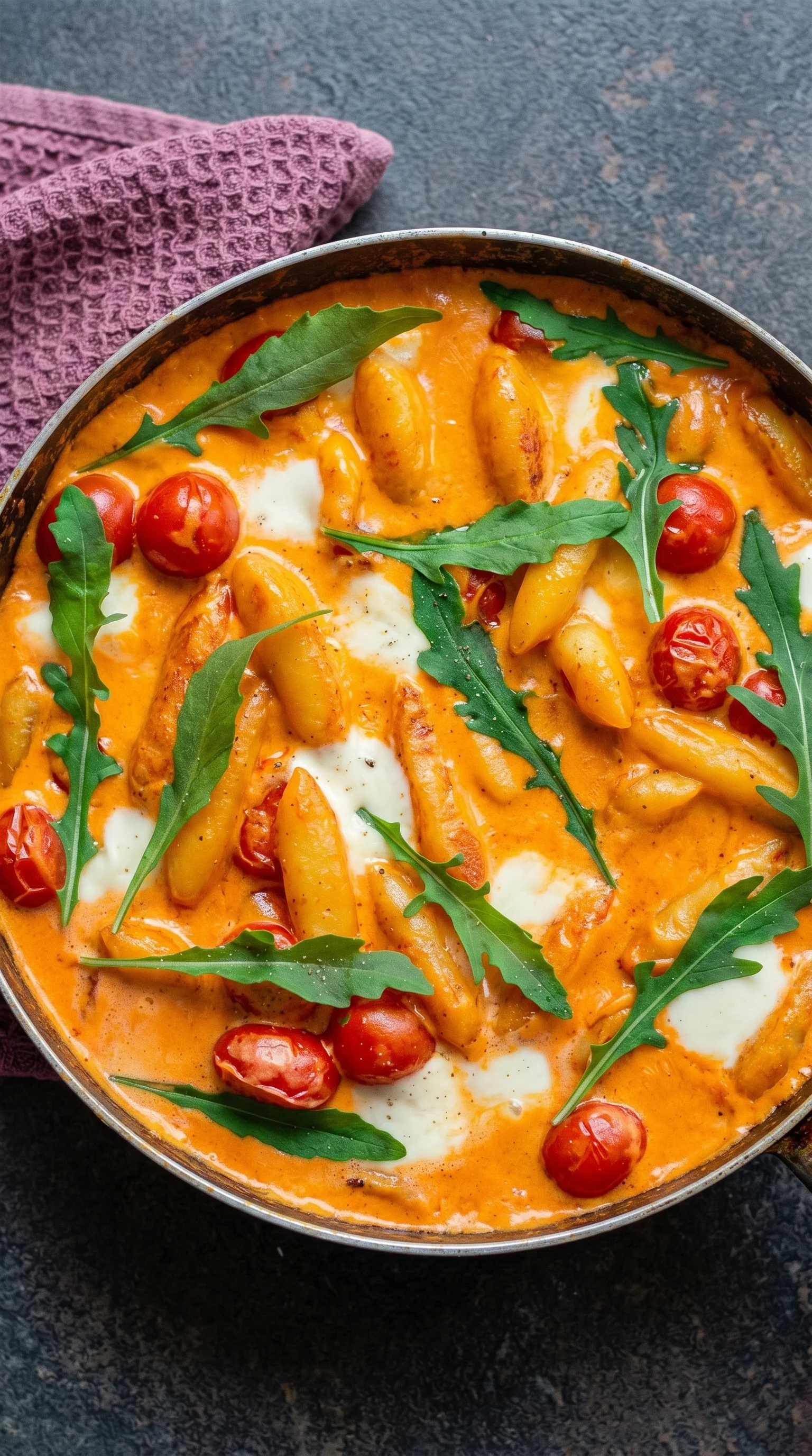 A bowl of pasta with tomatoes and cheese.