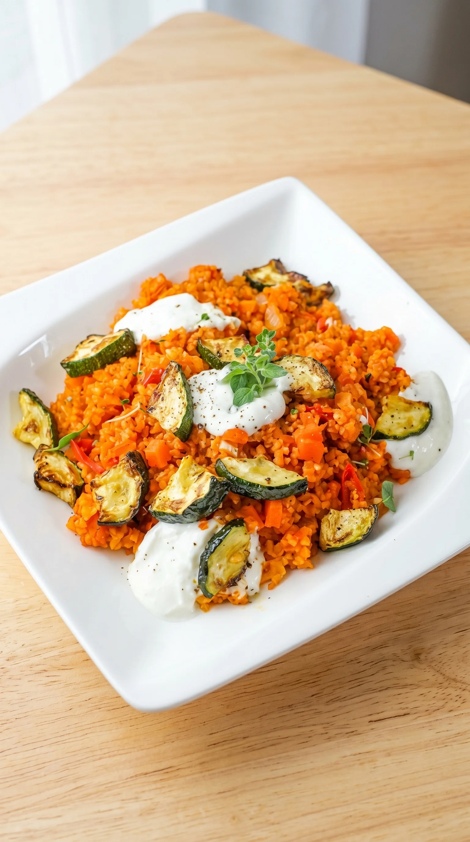 A white plate with a bowl of food on it.
