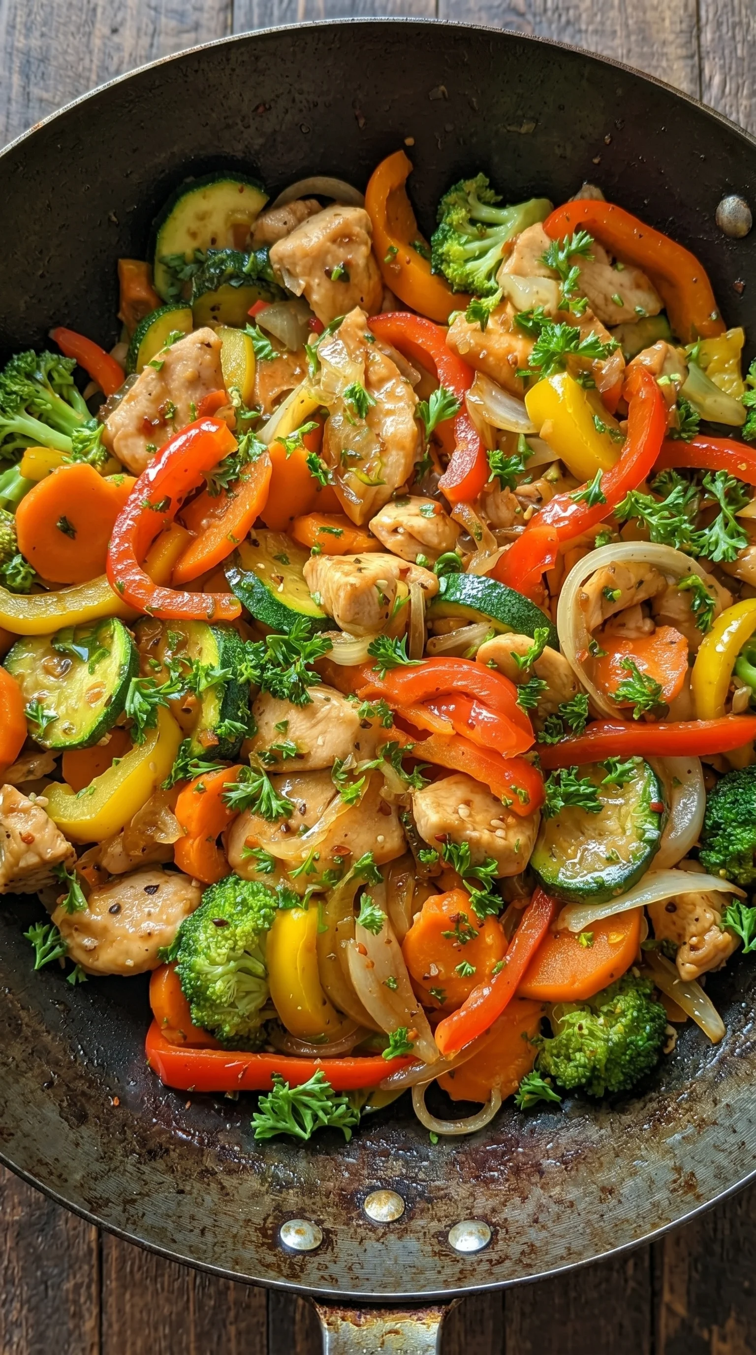 A pan of chicken and vegetables.