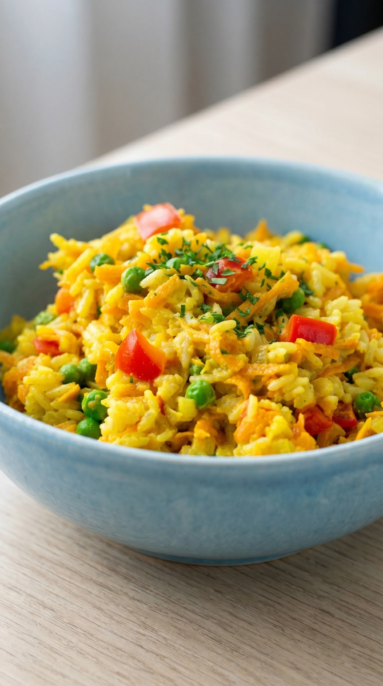 A bowl of rice and vegetables.