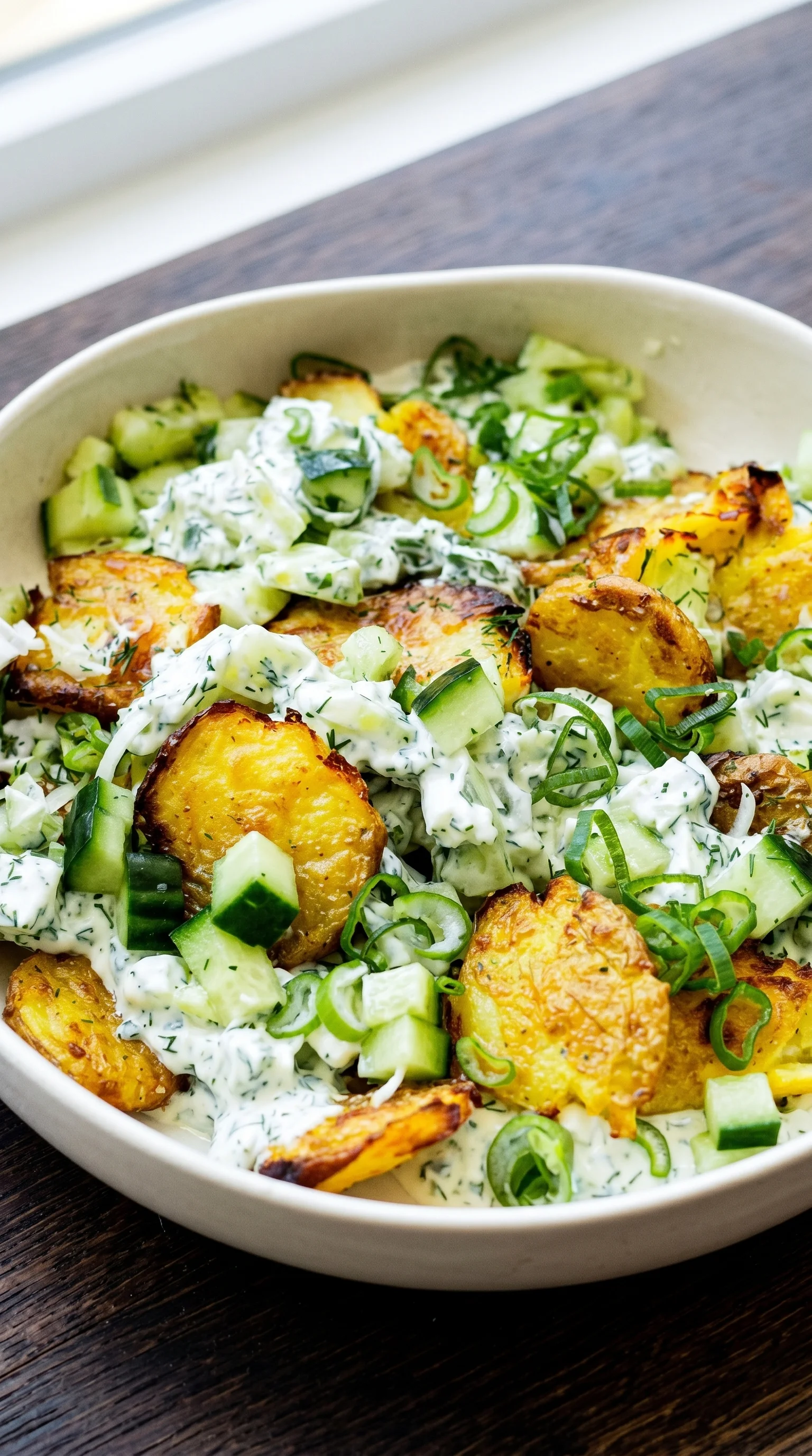 A bowl of crunchy potato salad.