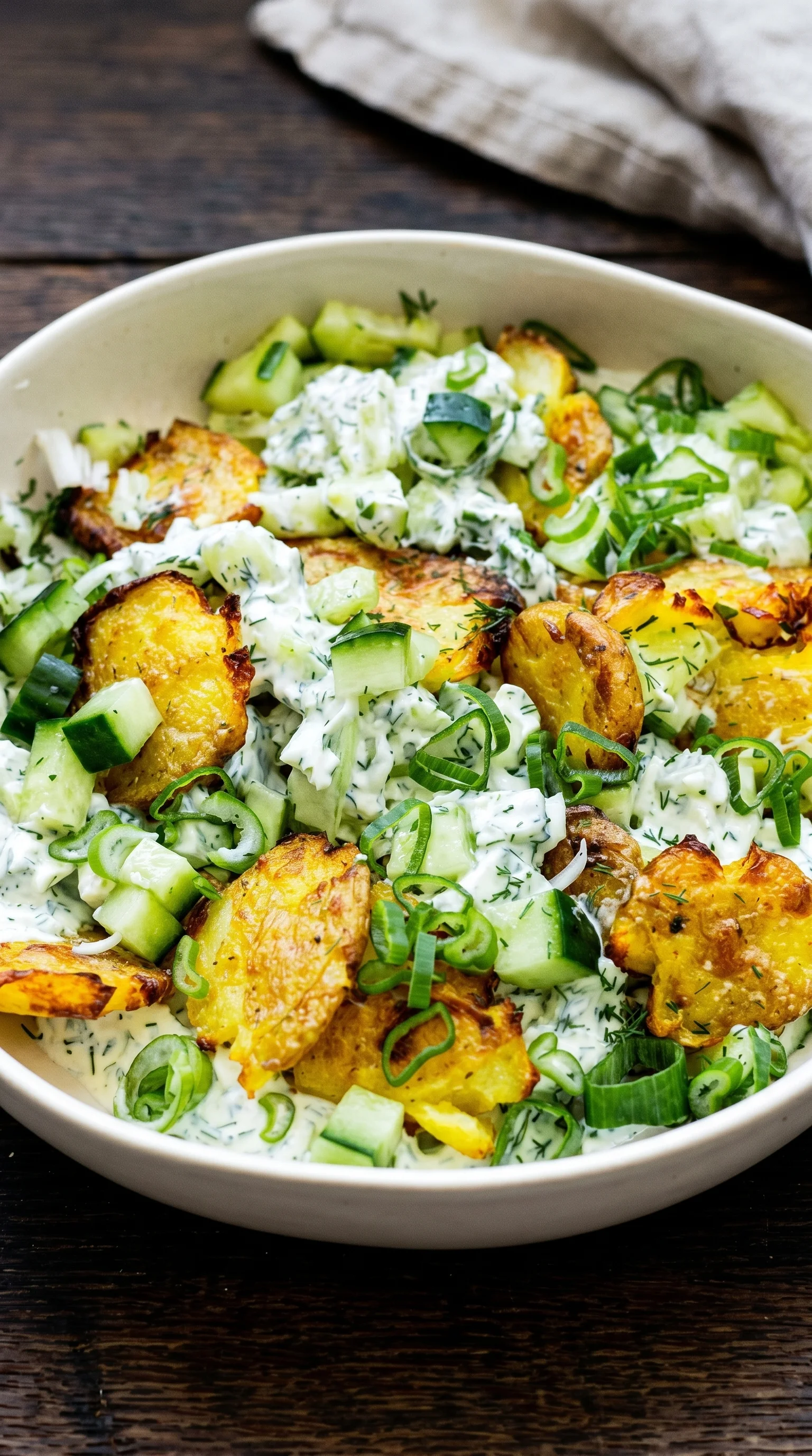 A bowl of crunchy potato salad.