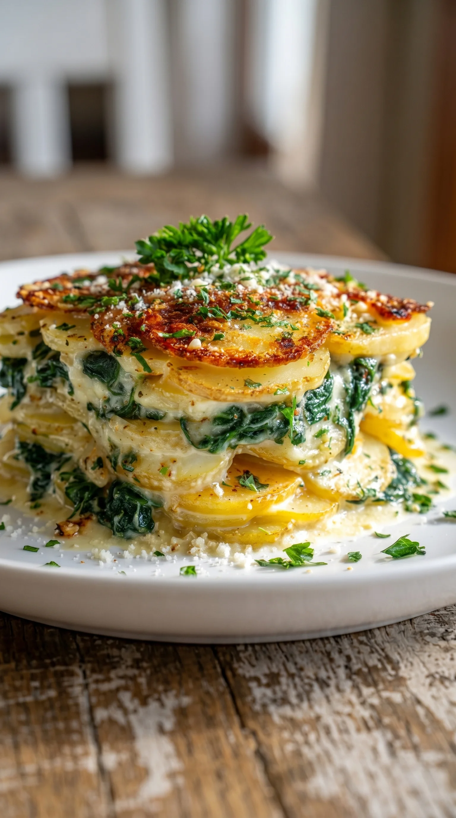 A stack of spinach and potato pancakes.