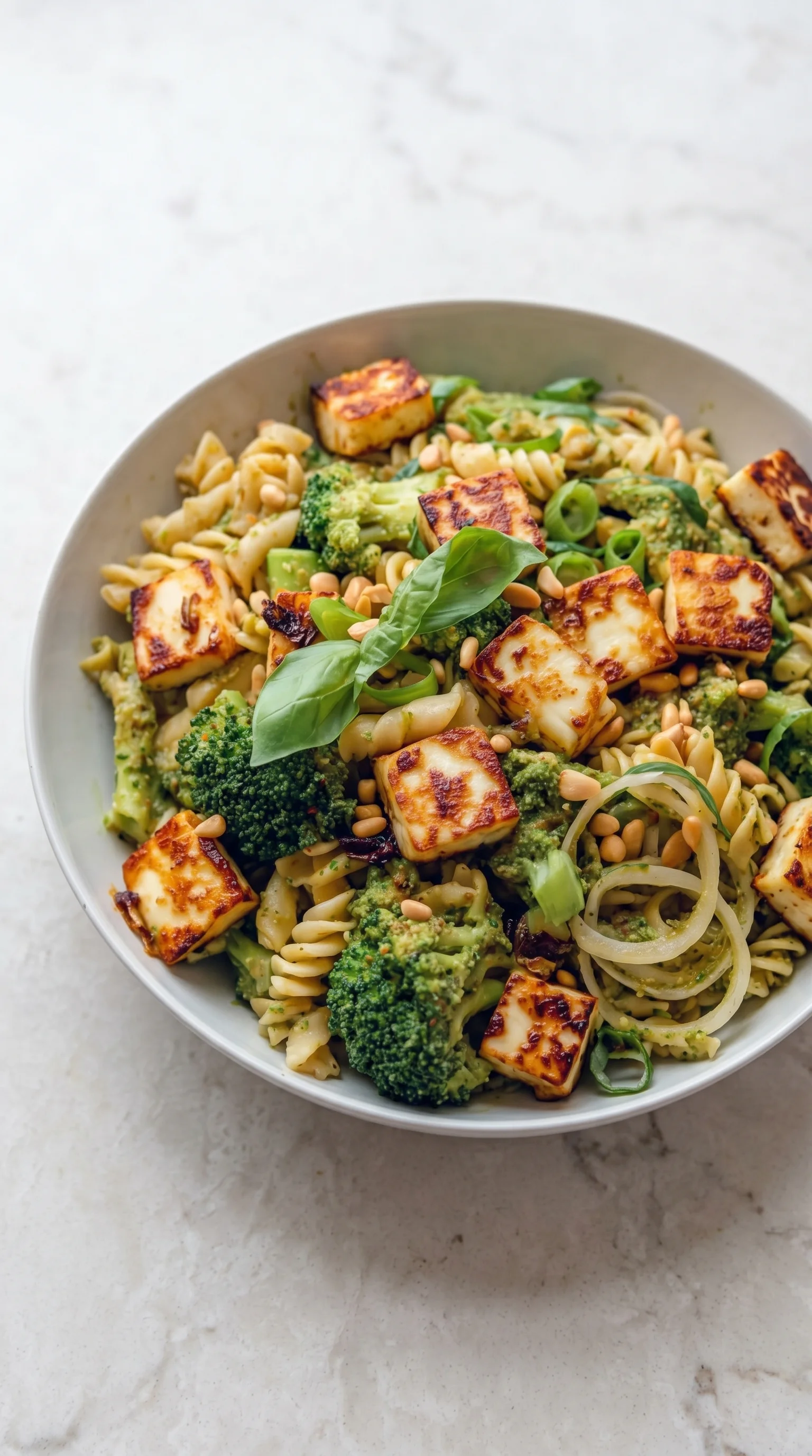 A bowl of pasta salad with broccoli and cheese.