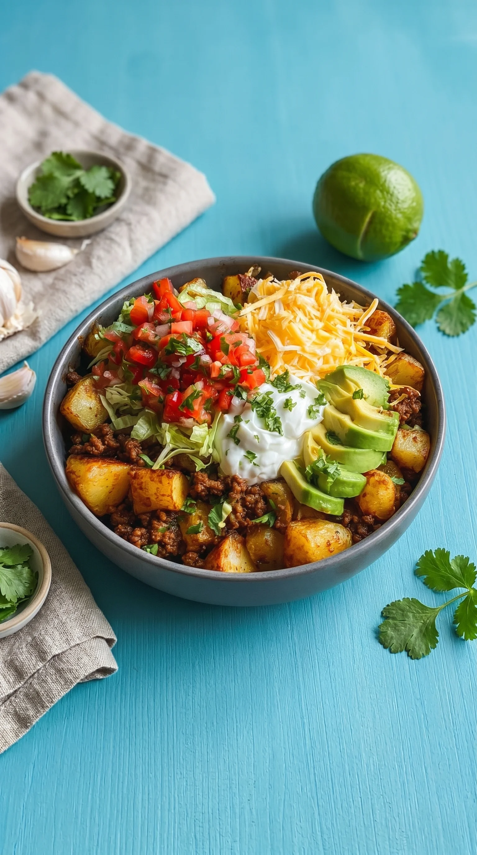 A bowl of food with a variety of ingredients.