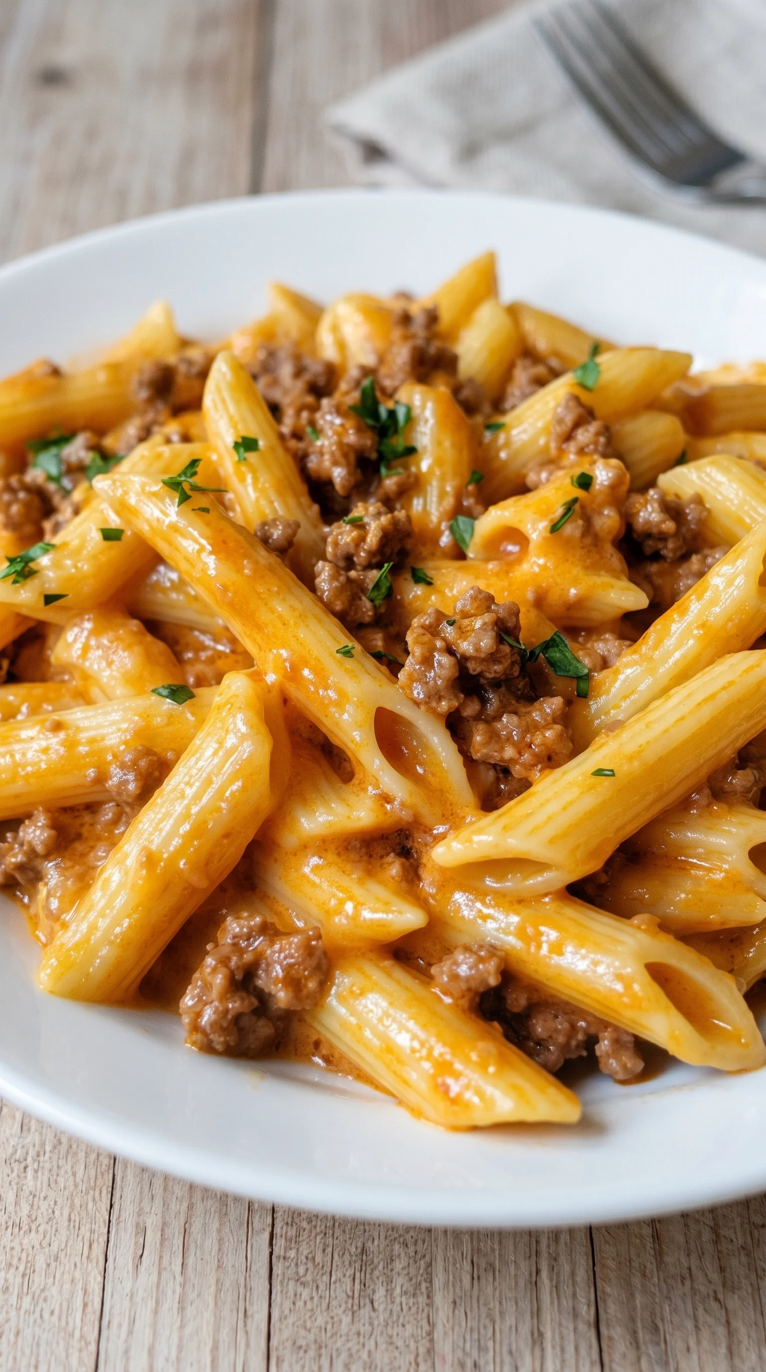 A plate of pasta with meat sauce.