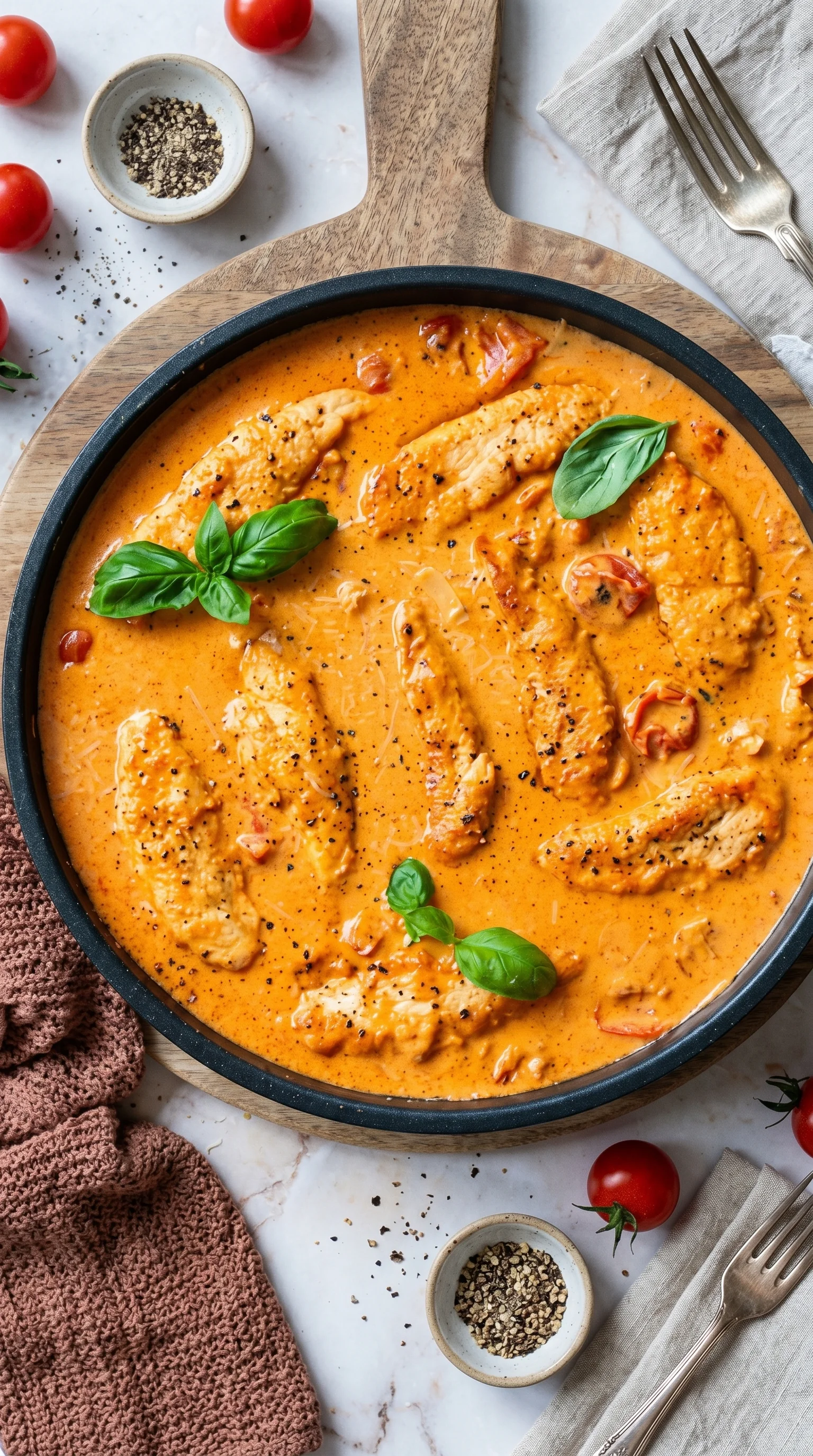A bowl of chicken in a creamy sauce.
