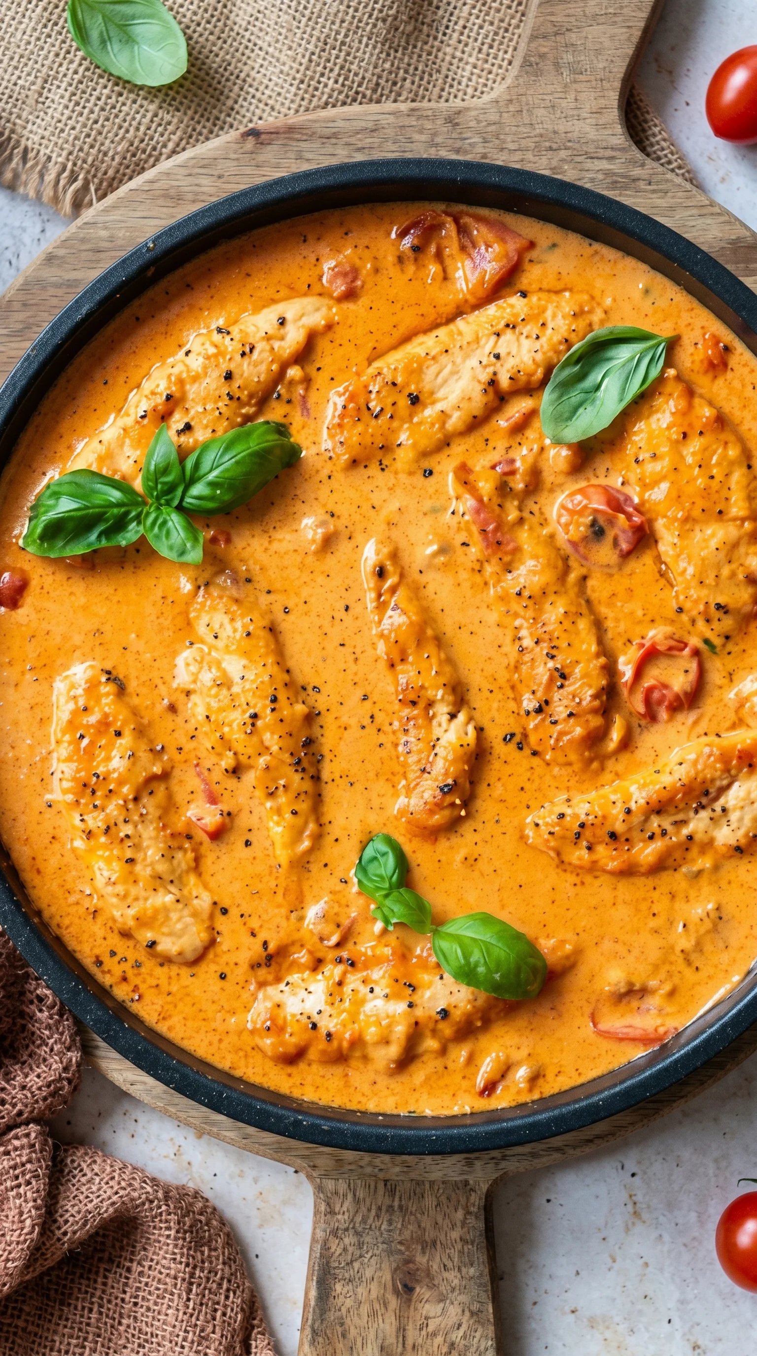 A bowl of chicken in a creamy sauce.