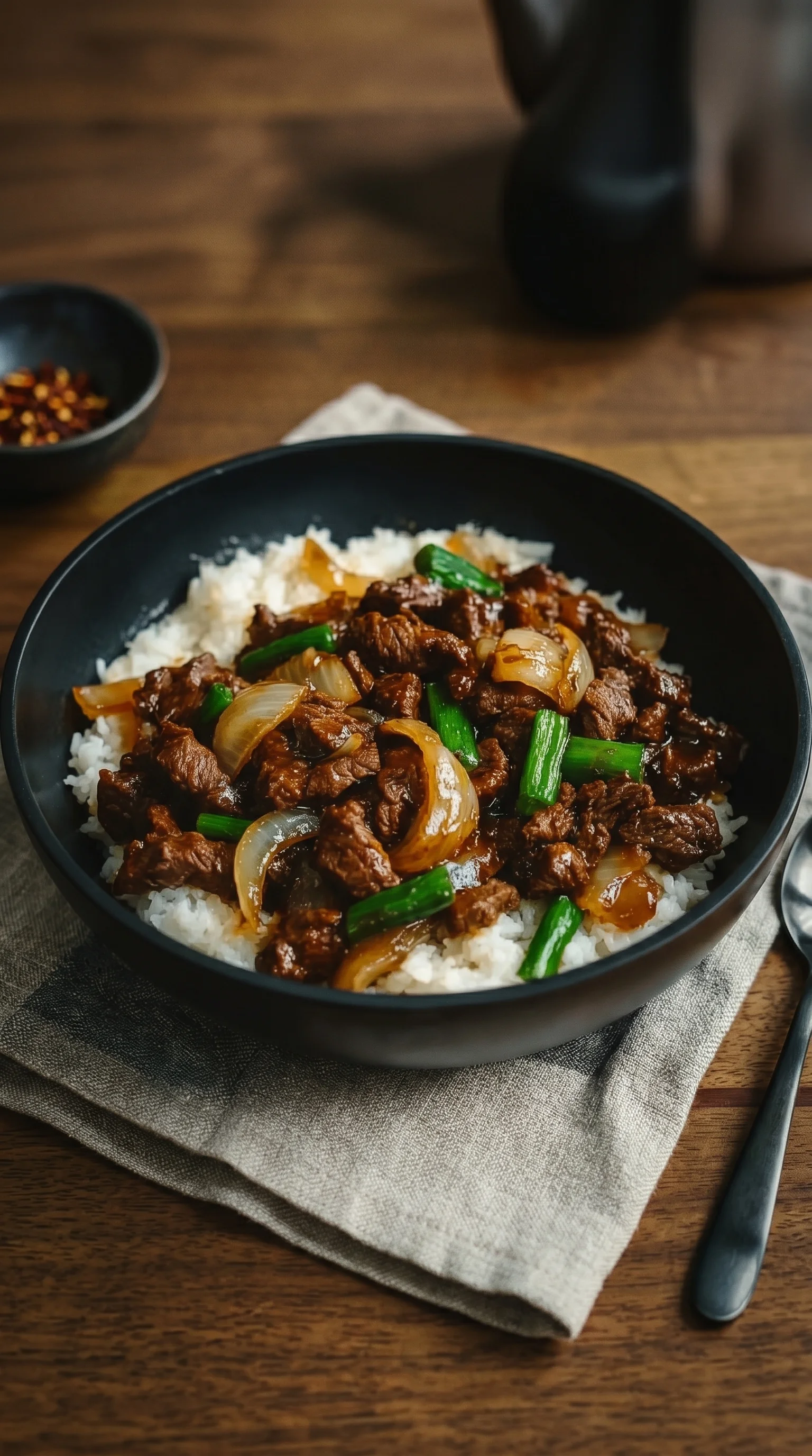 A bowl of beef and vegetables.