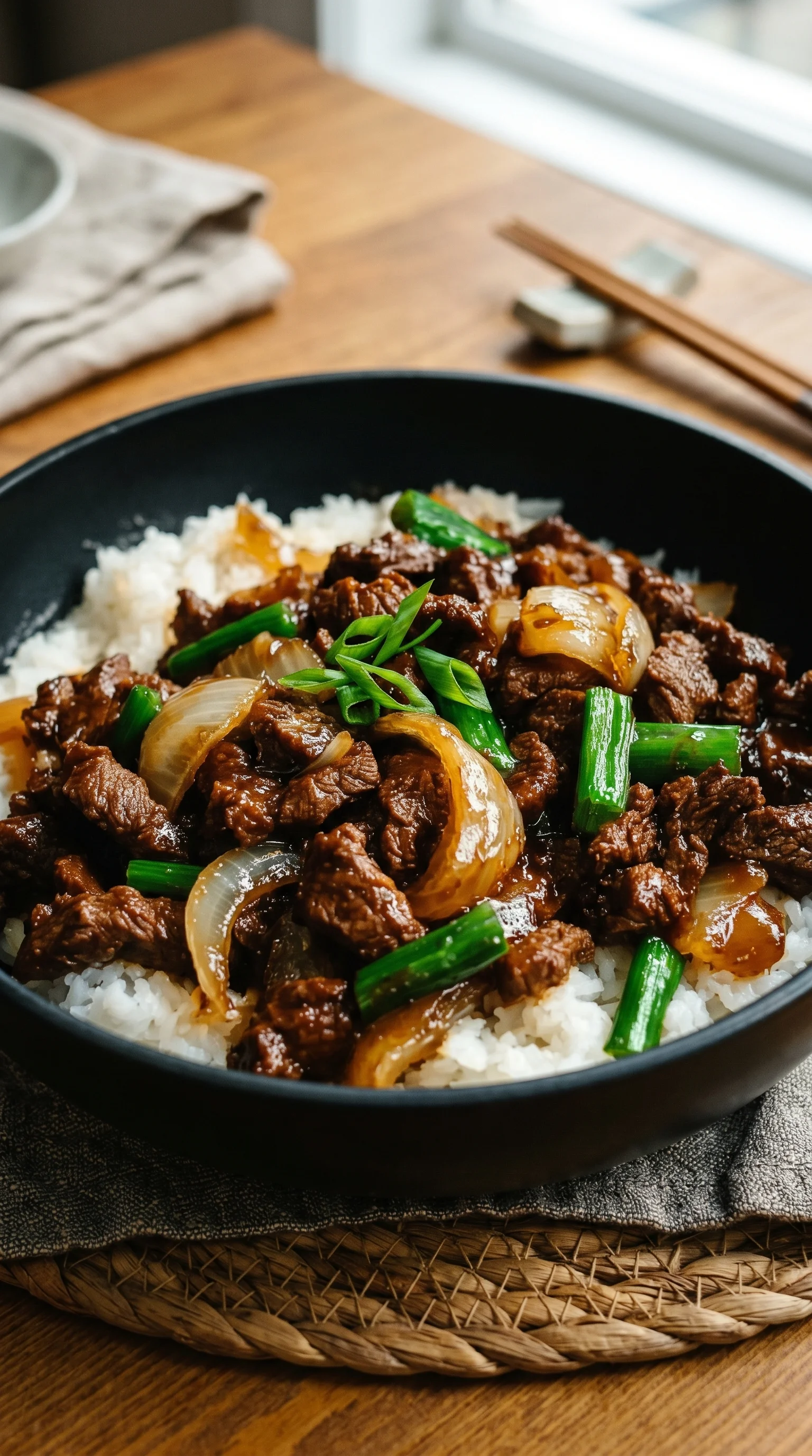 A bowl of beef and vegetables.
