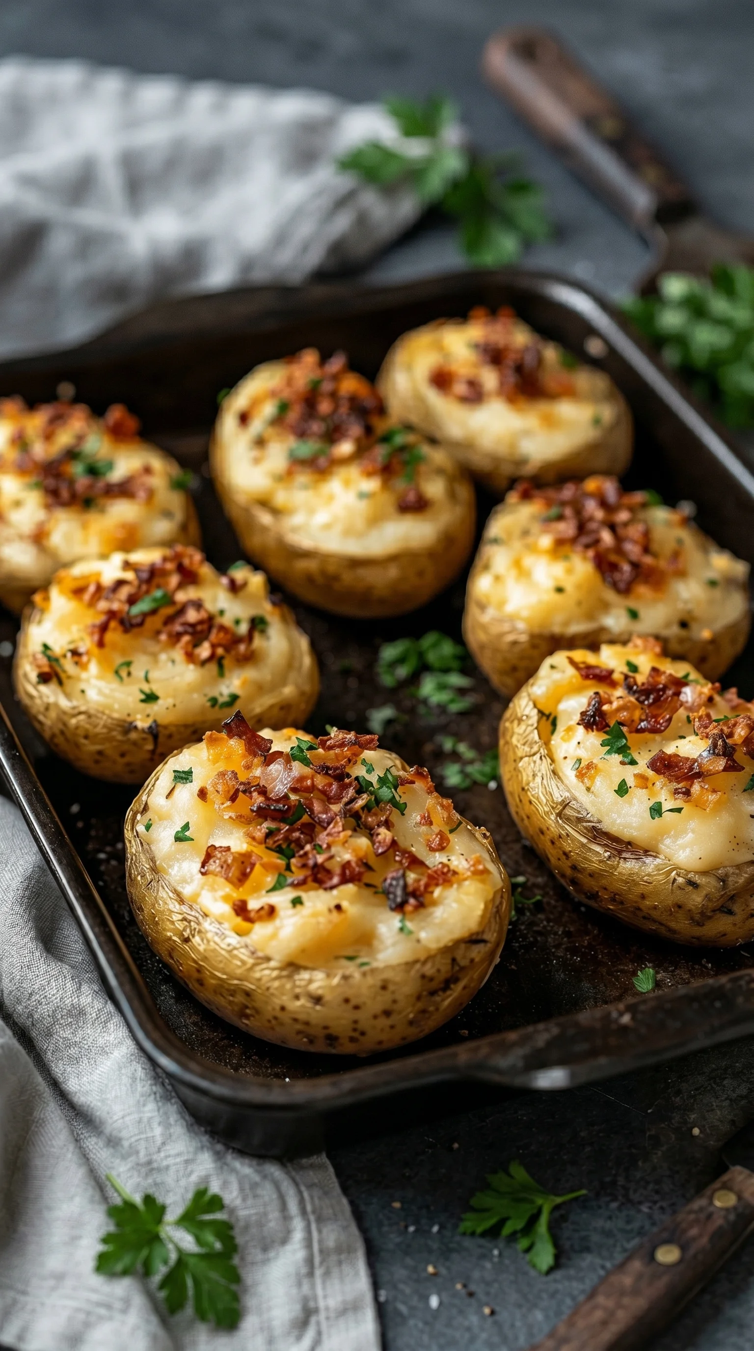 A pan of bacon wrapped potatoes.