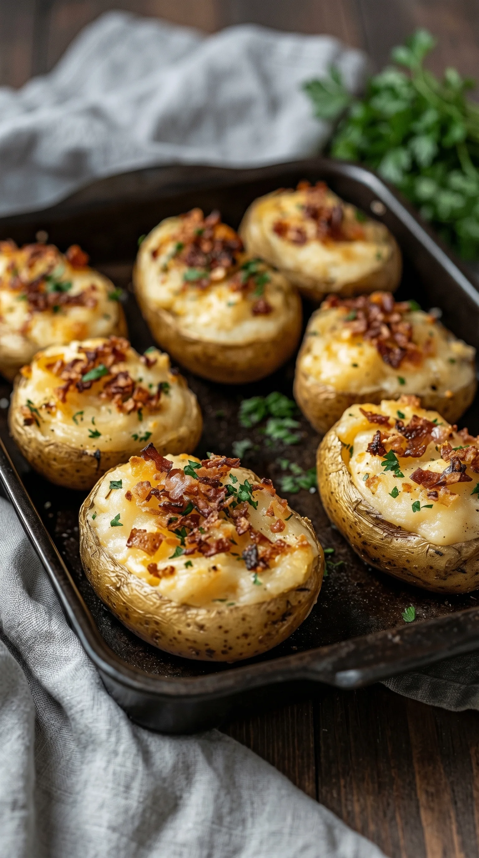 A pan of bacon wrapped potatoes.