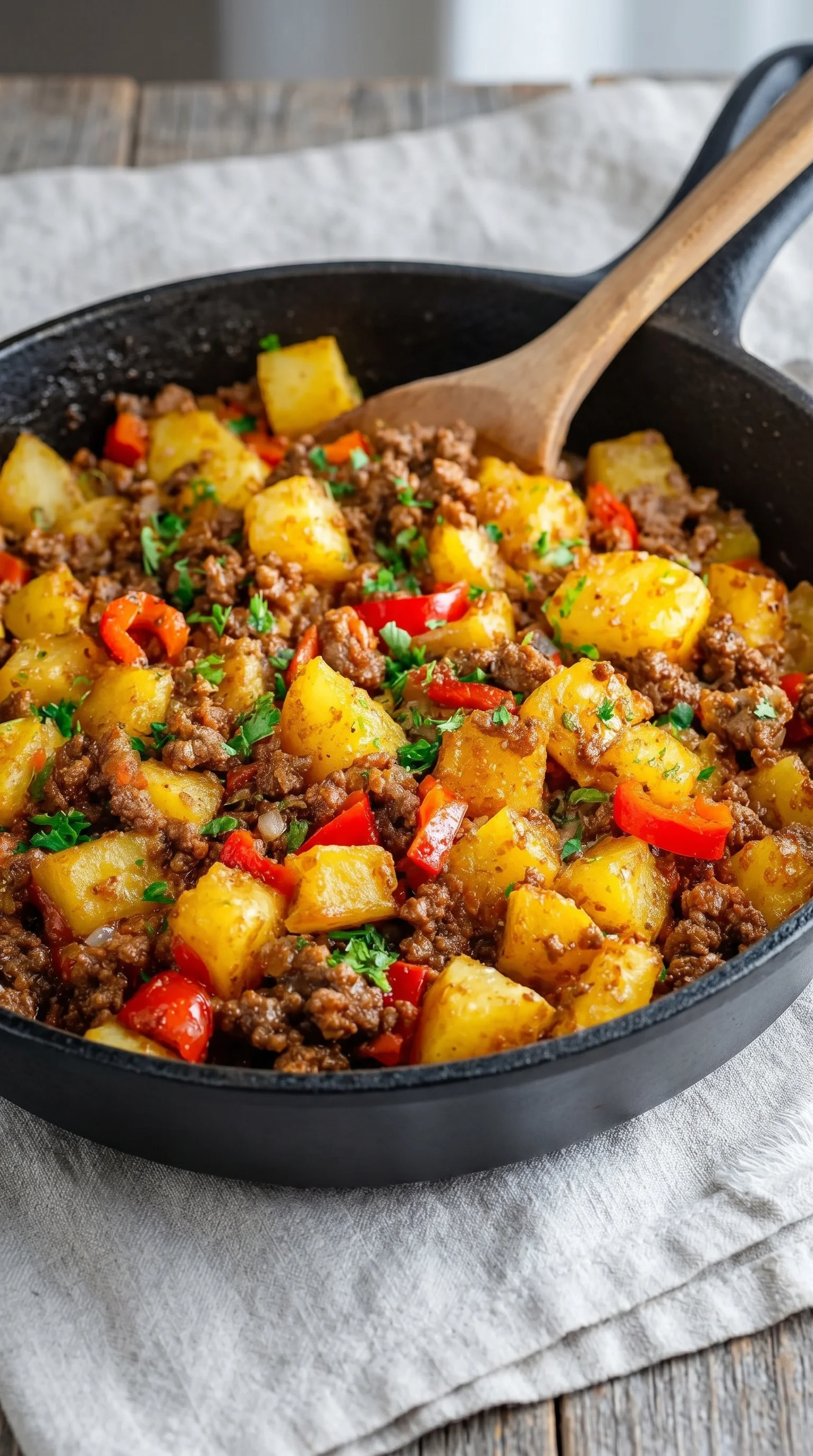 A pan of meat and potatoes.