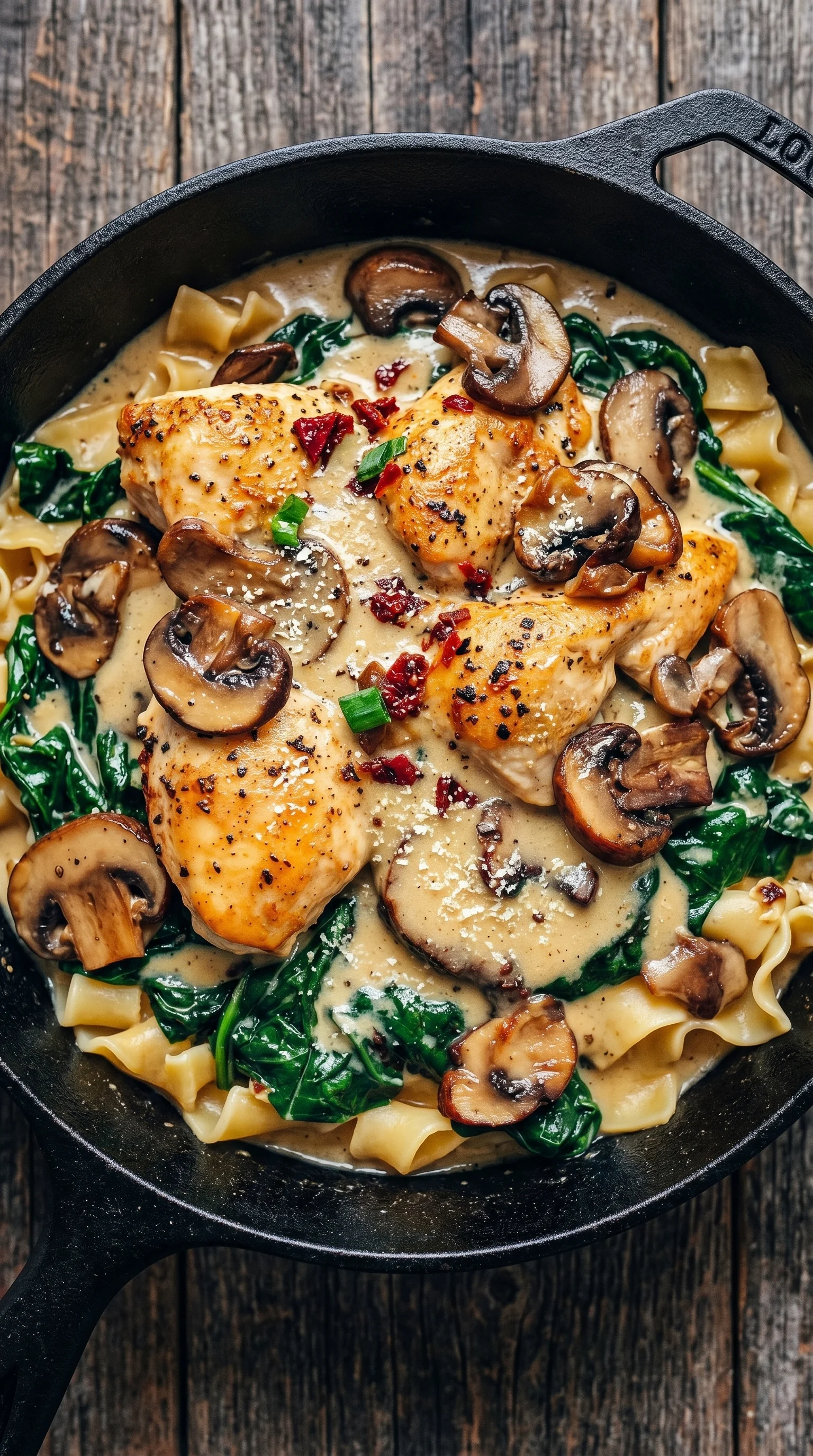 A plate of food with chicken and mushrooms.