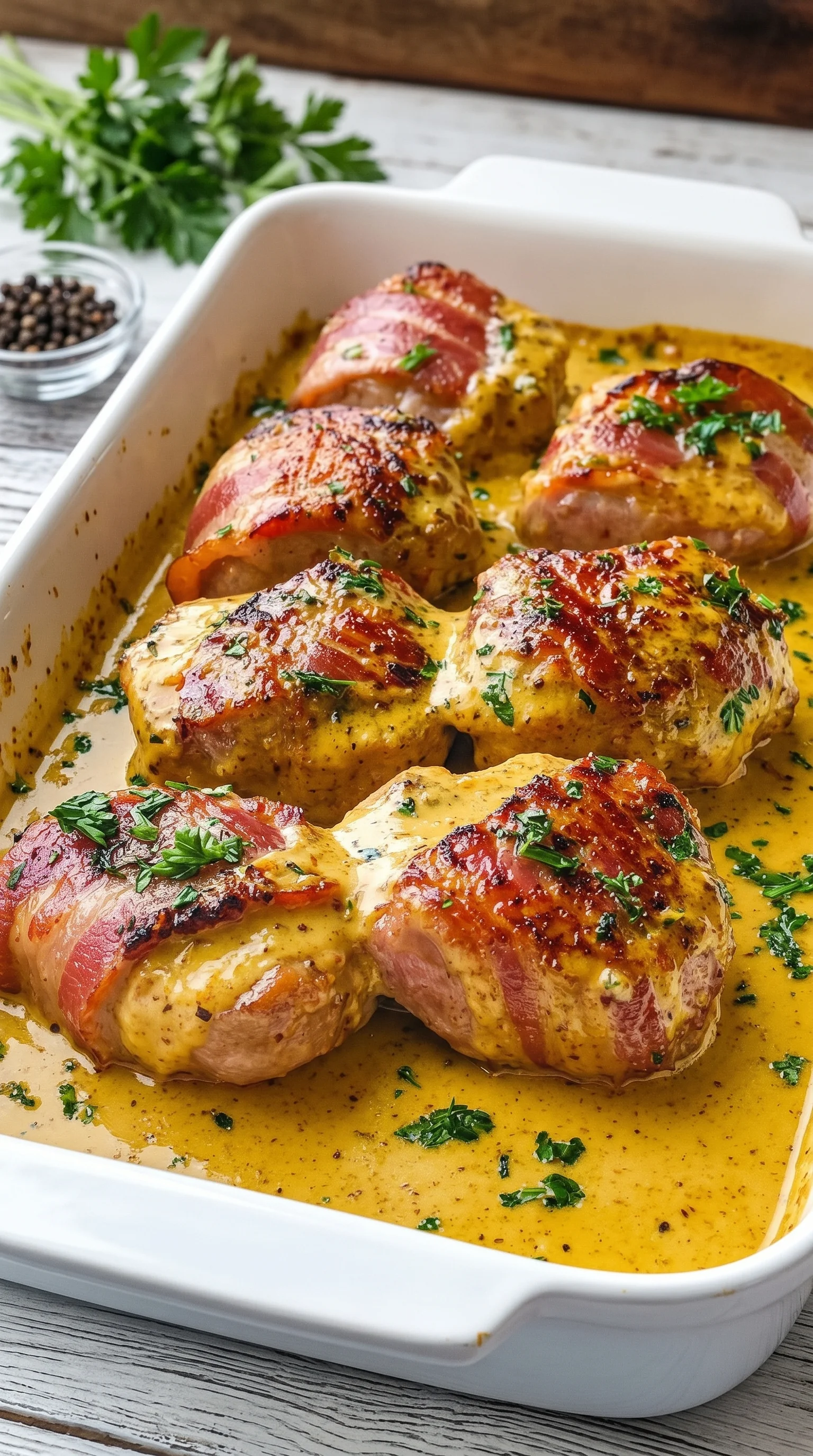 A plate of pork with a brown sauce.