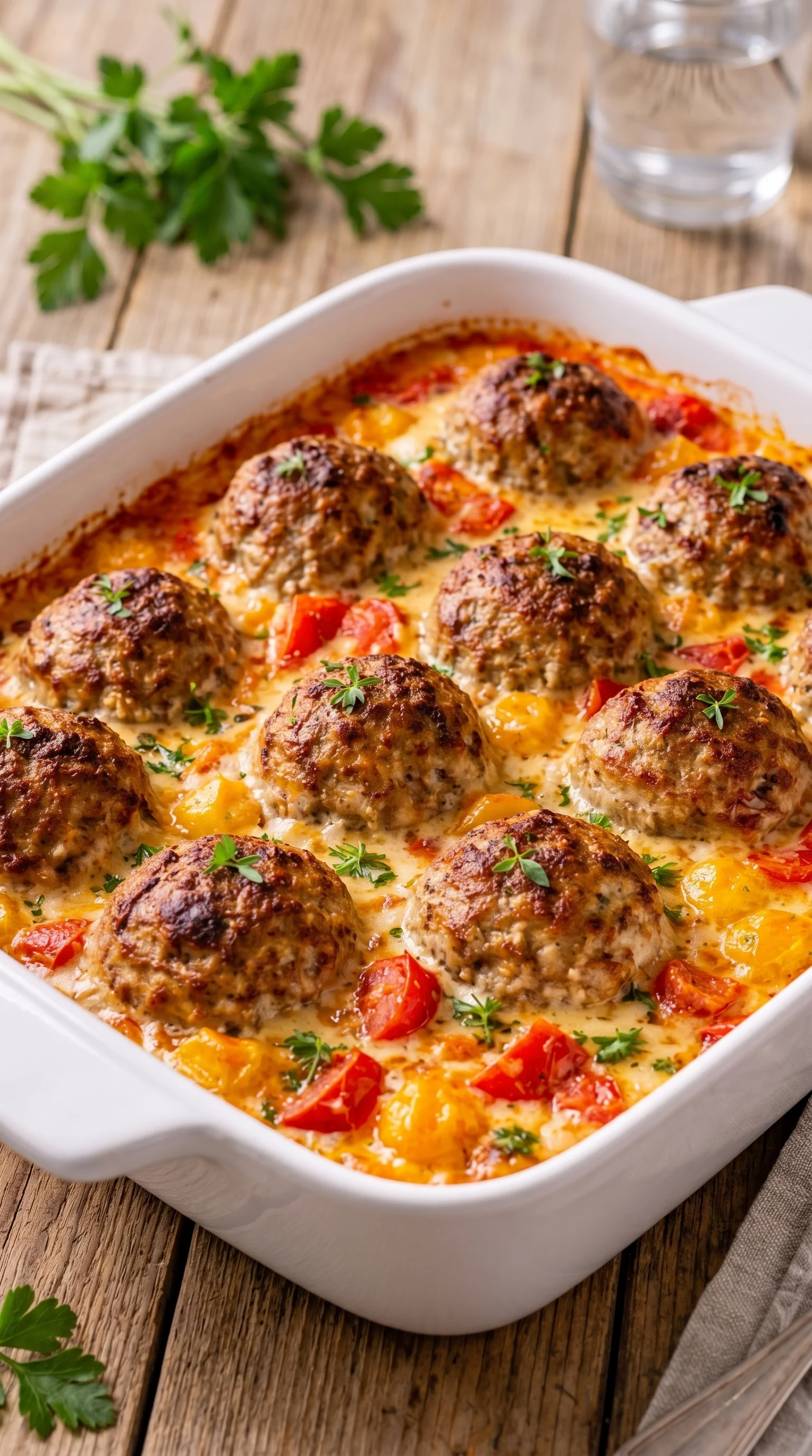 A dish of meatballs in a tomato sauce.