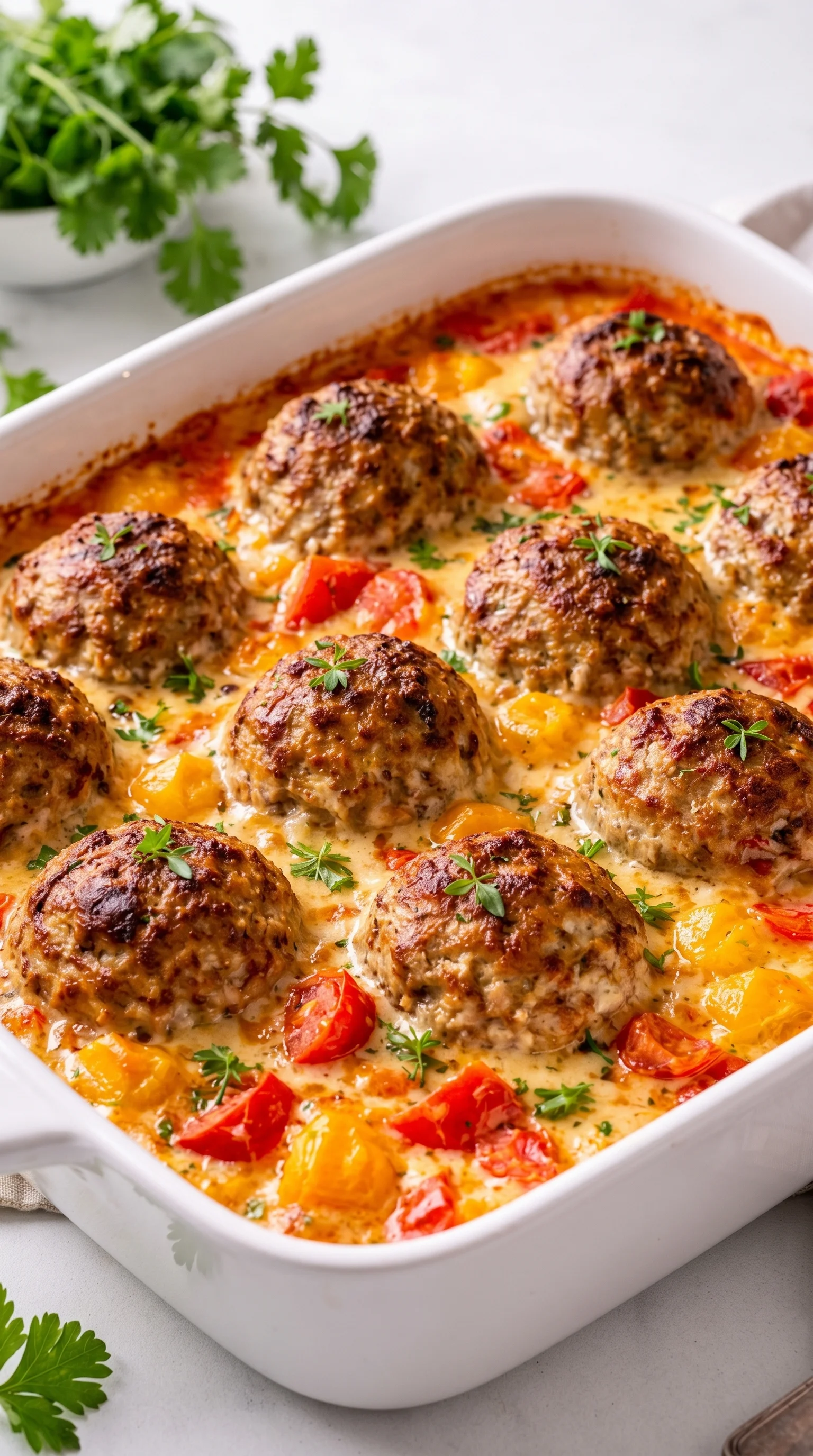 A dish of meatballs in a tomato sauce.